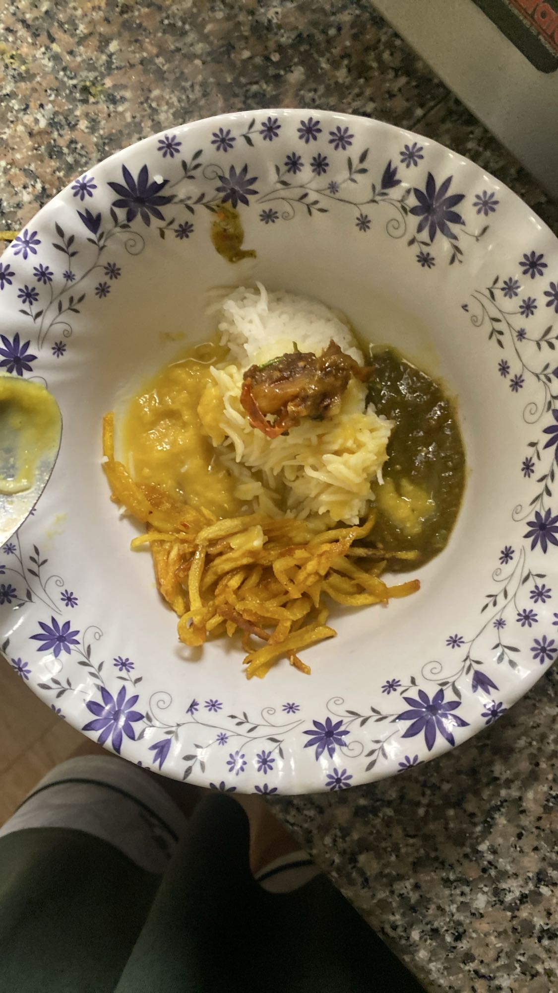 Rice with dal, sabzi, fry