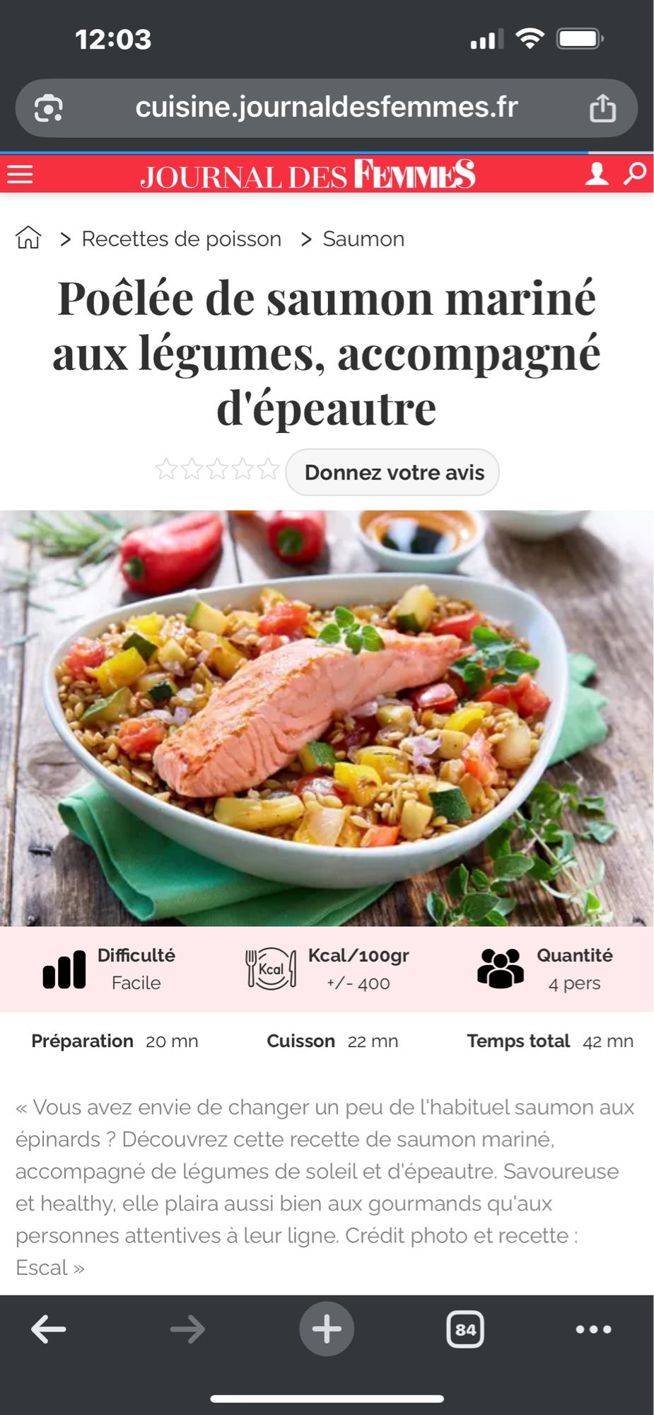 Saumon et légumes épeautre