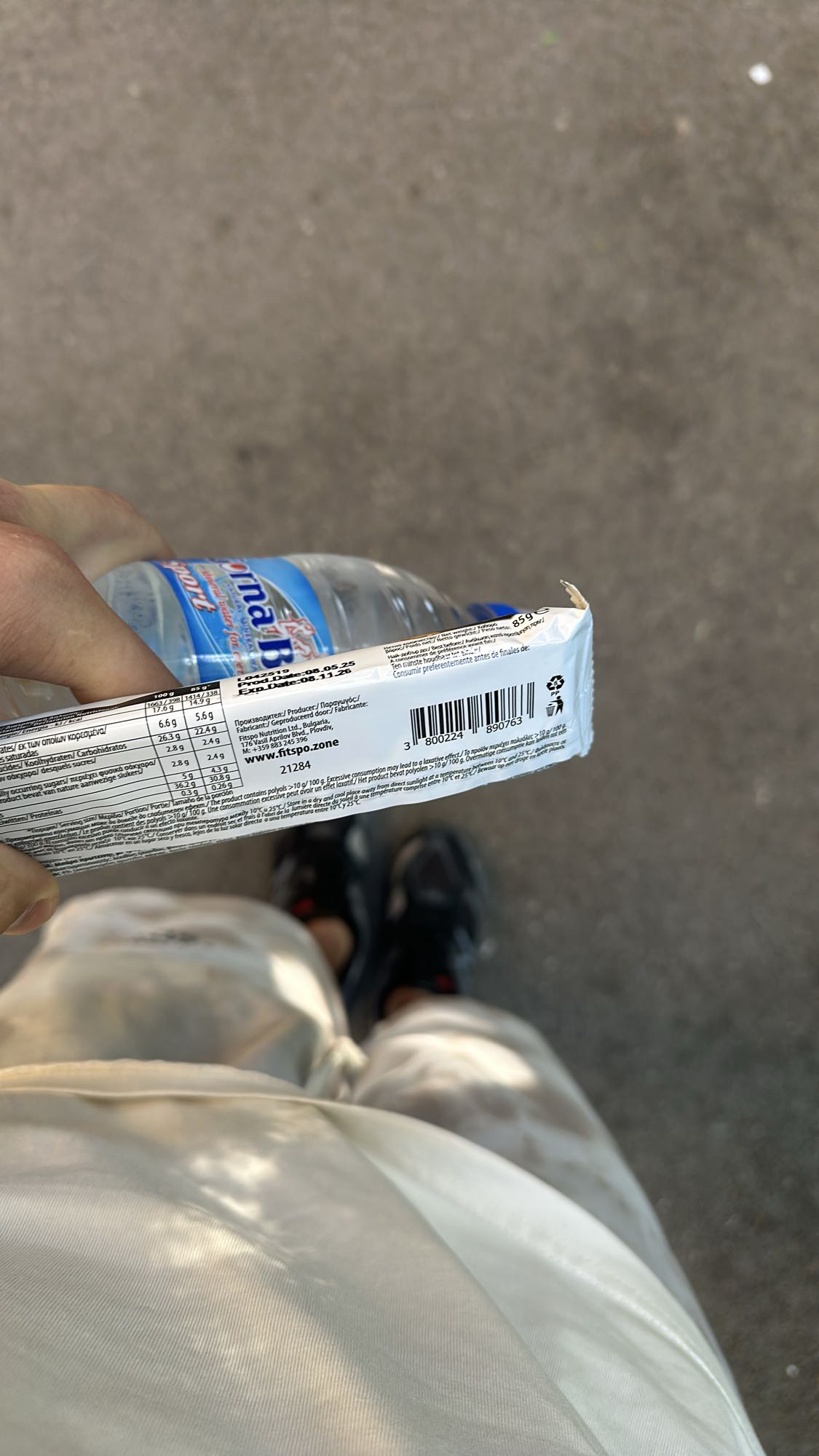 Protein bar and water