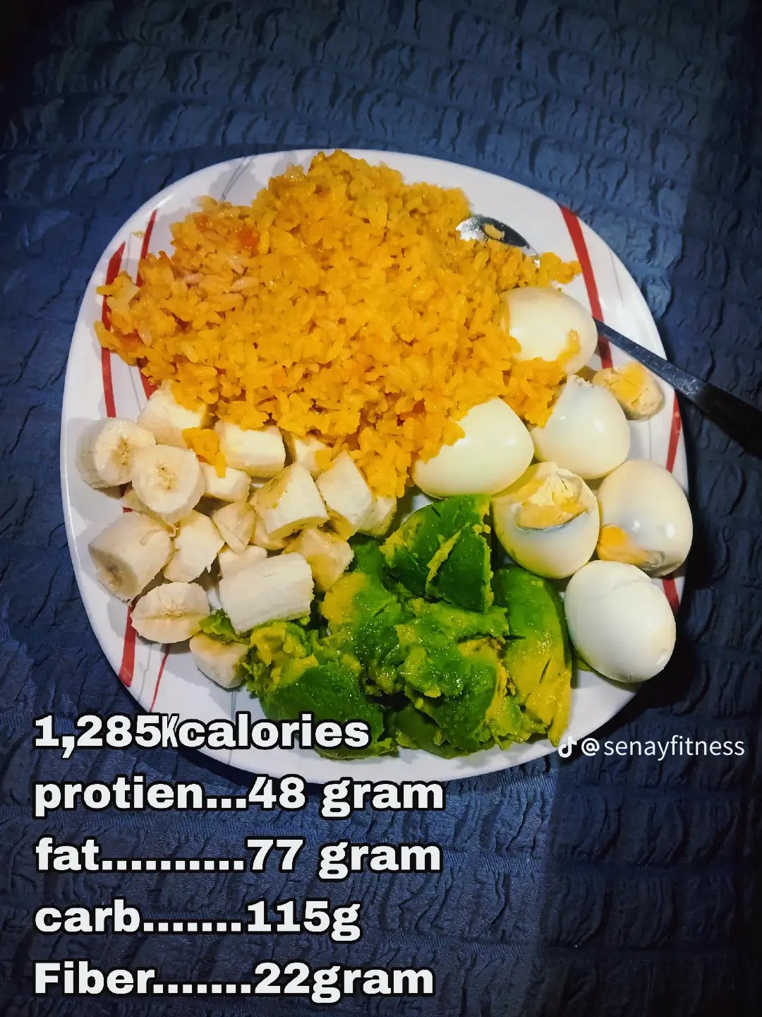 Egg, rice, banana, avocado