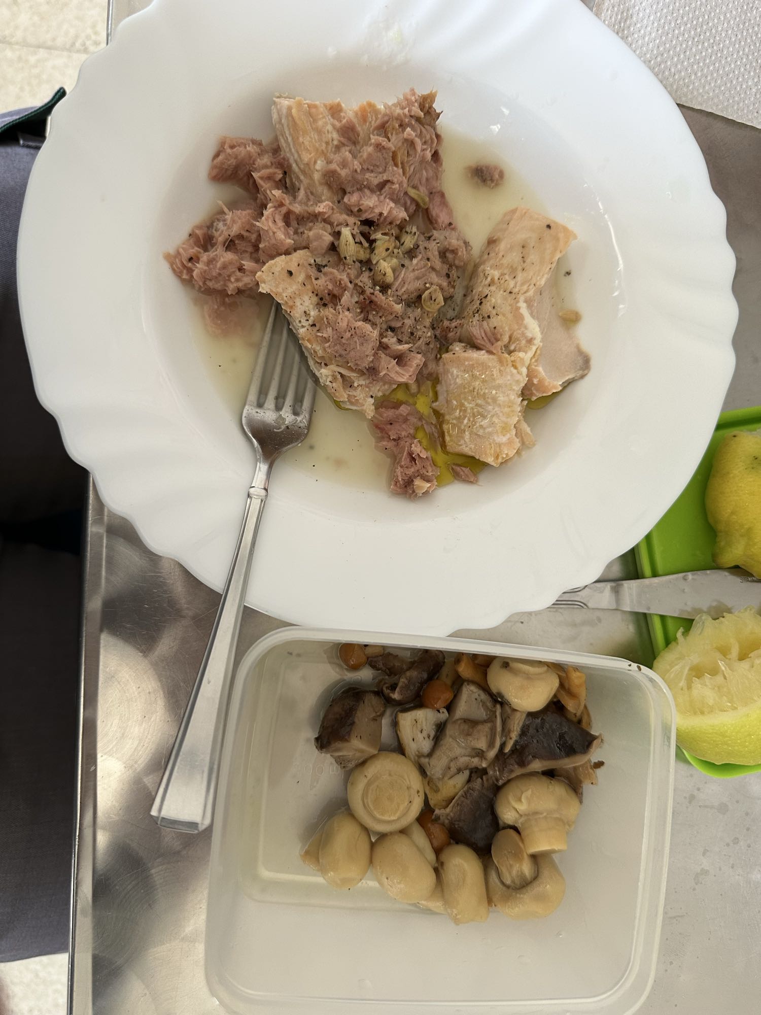 Ton balığı ve mantar tabağı