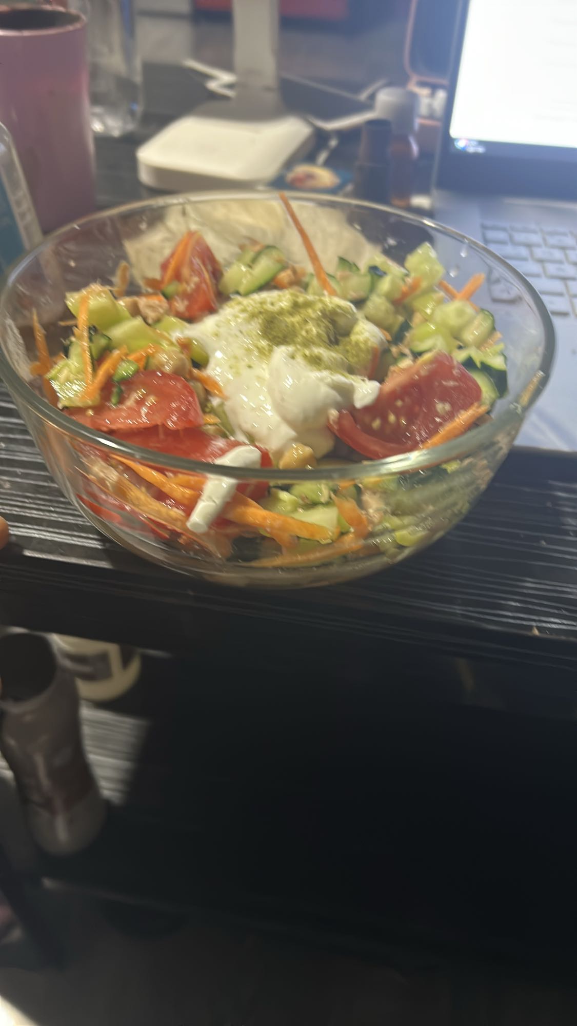 Fresh veggie salad with tuna and yogurt