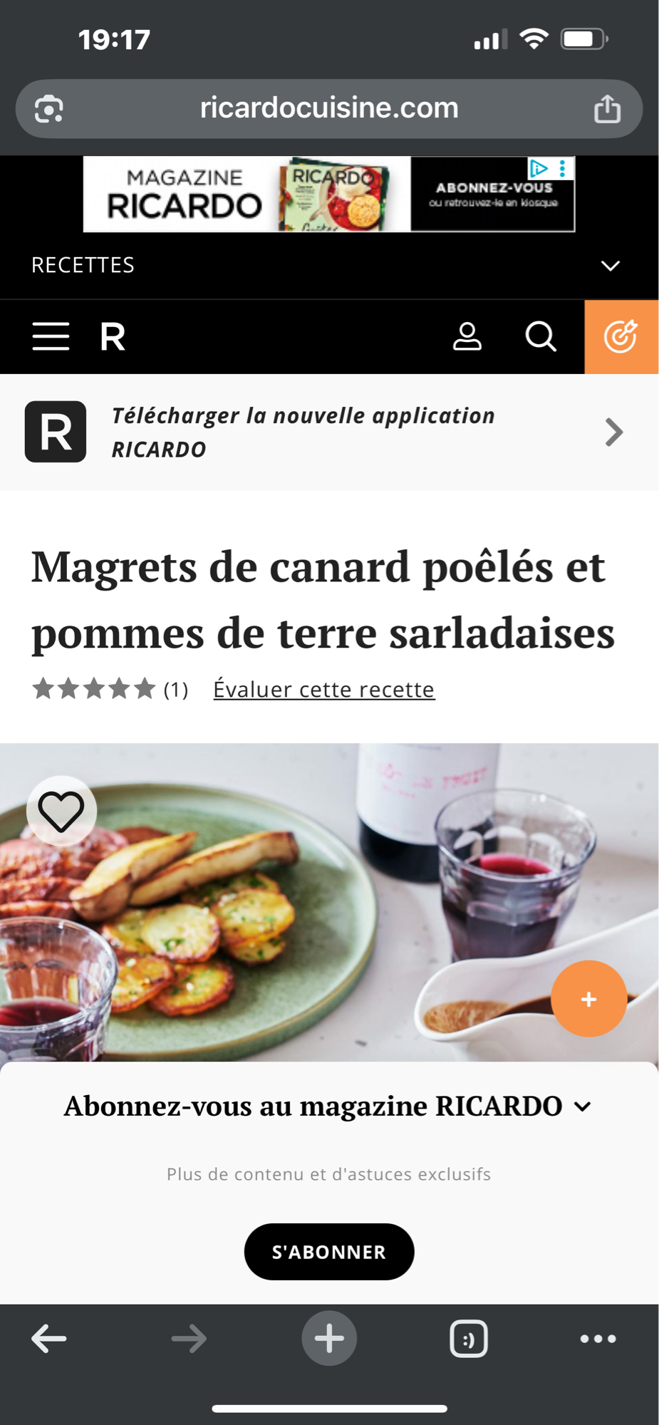 Magret de canard et pommes Sarladaises