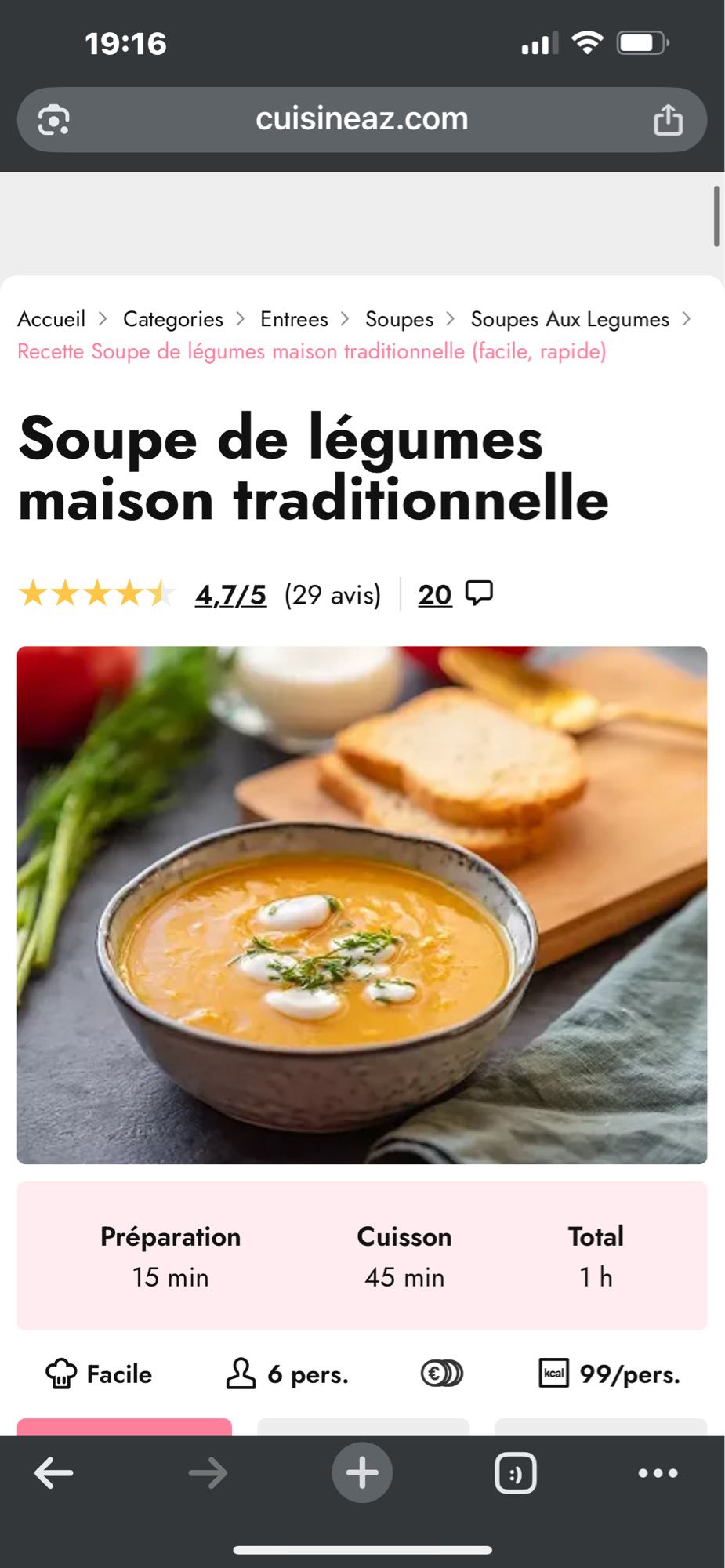 Soupe de légumes maison
