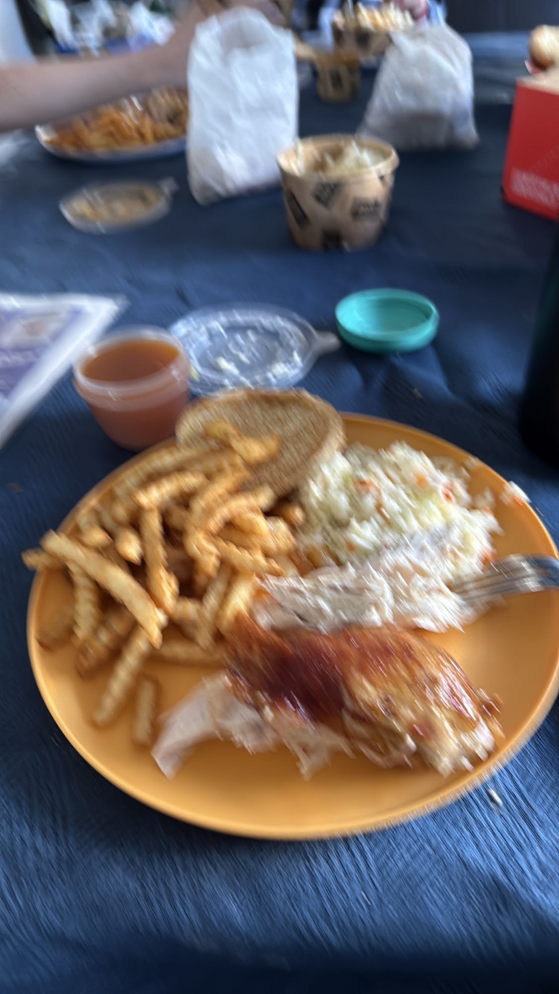 Poulet frit, frites et salade