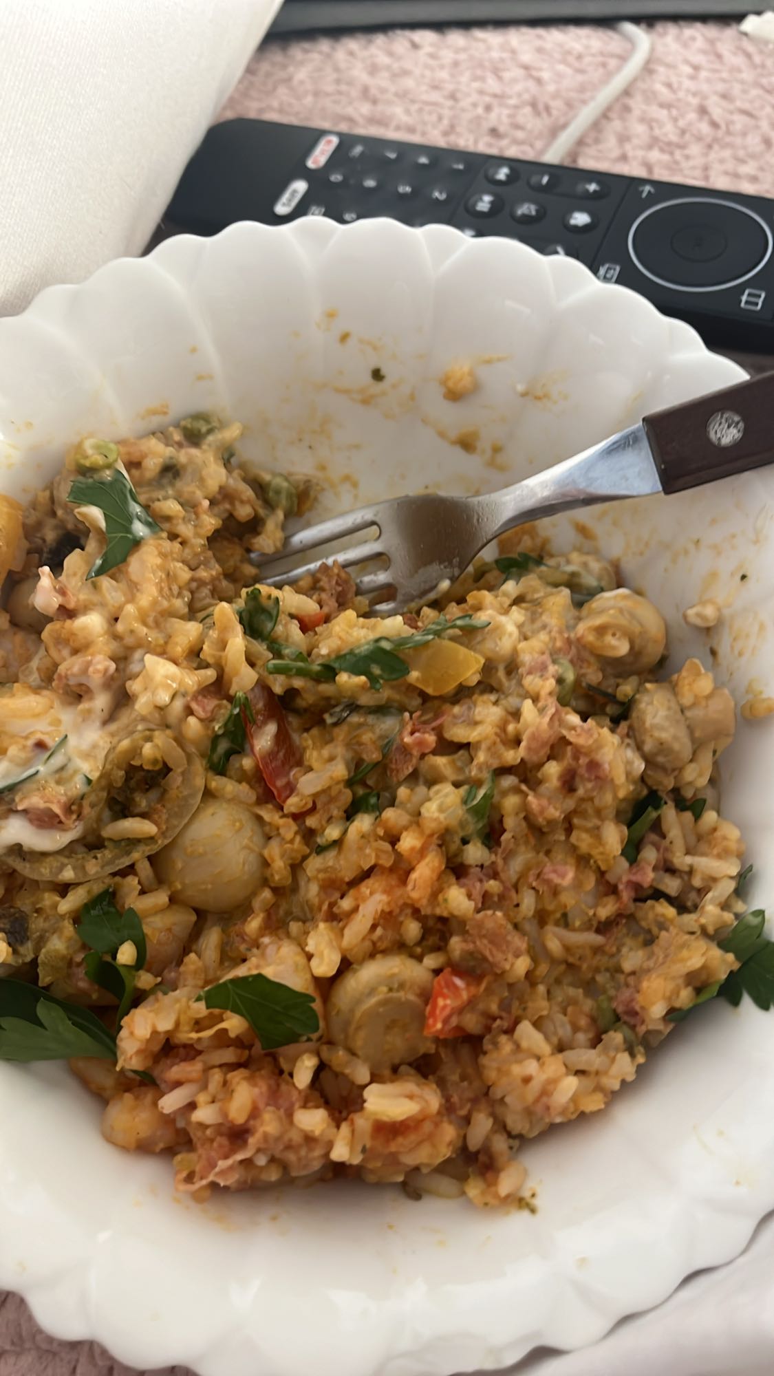 Rijst met groenten en spek