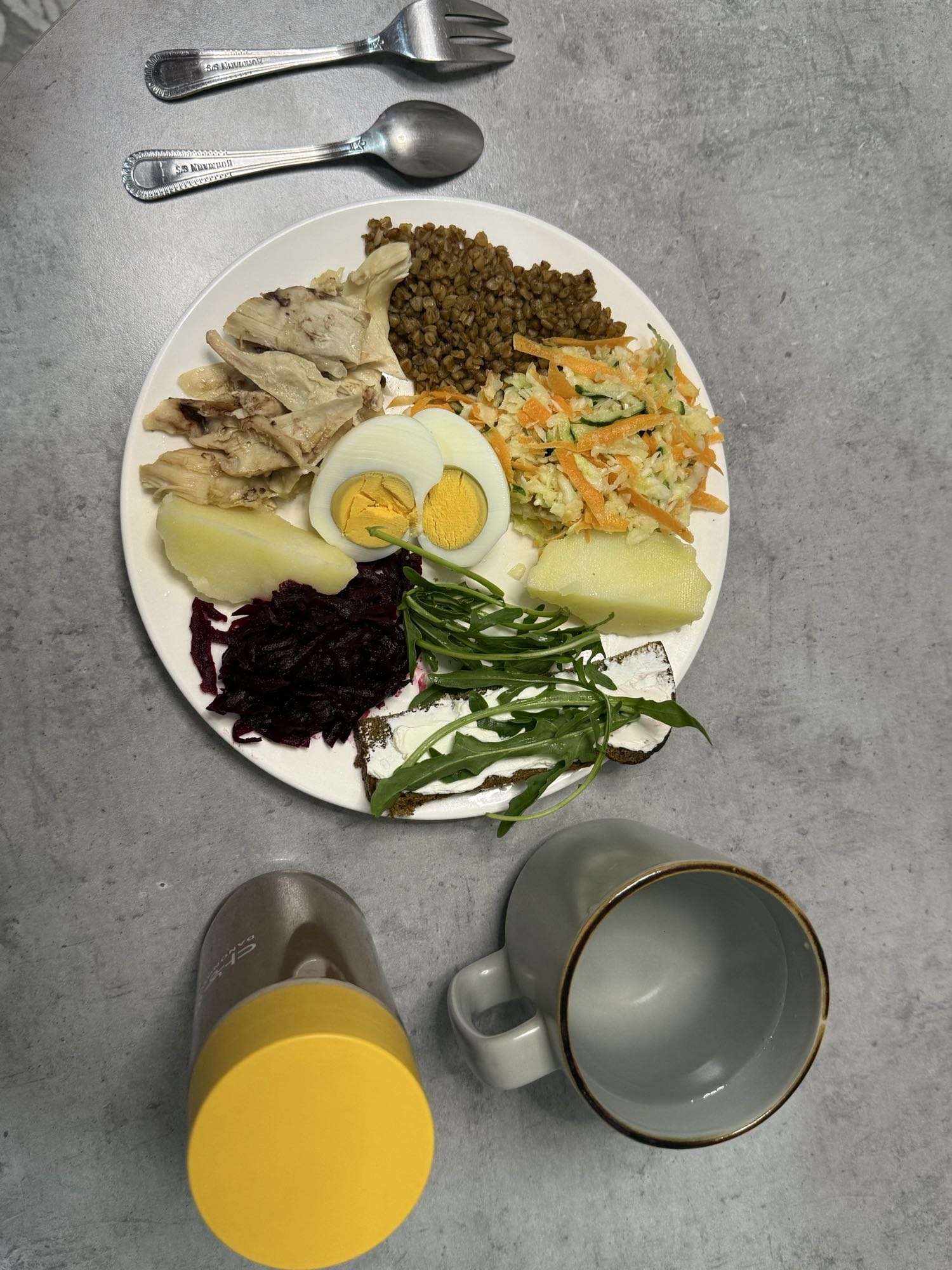 Обед с курицей и гречкой