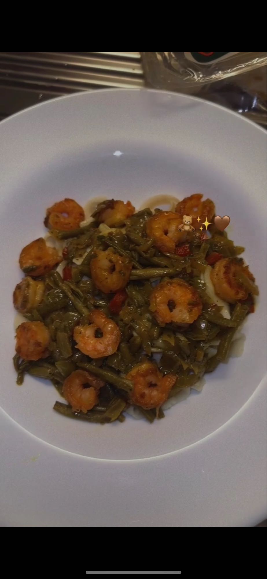 Crevettes et haricots verts