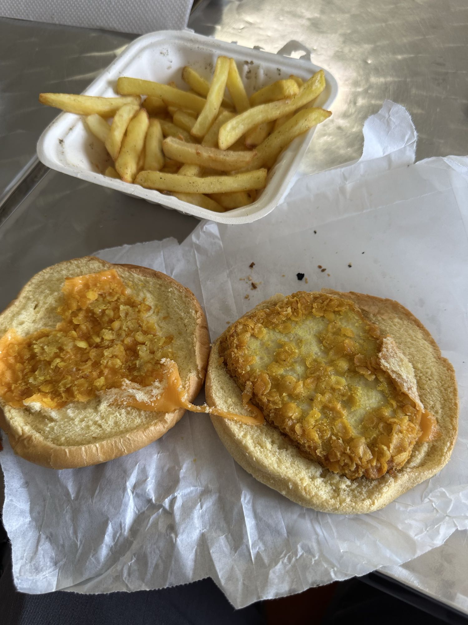 Fish burger with fries