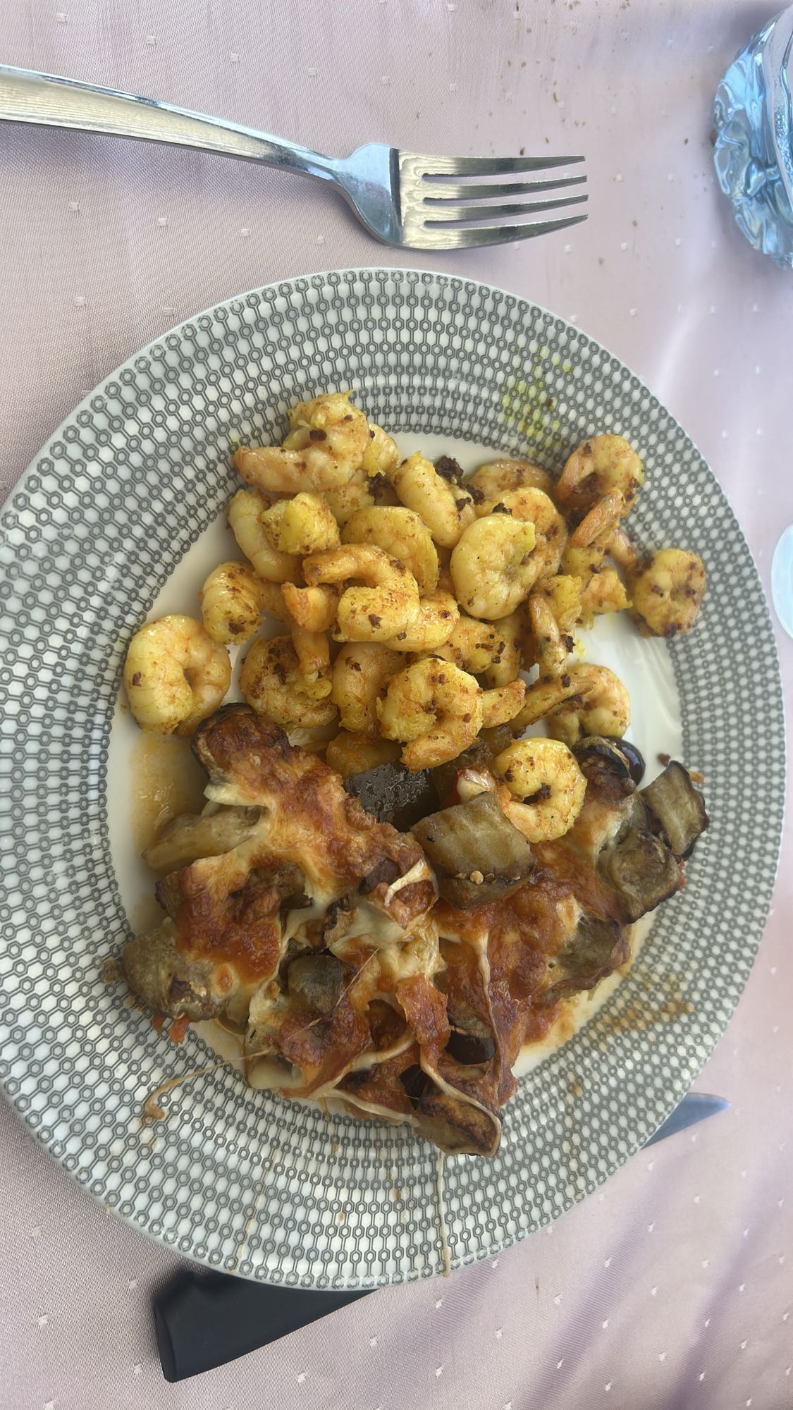 Crevettes et gratin d'aubergines