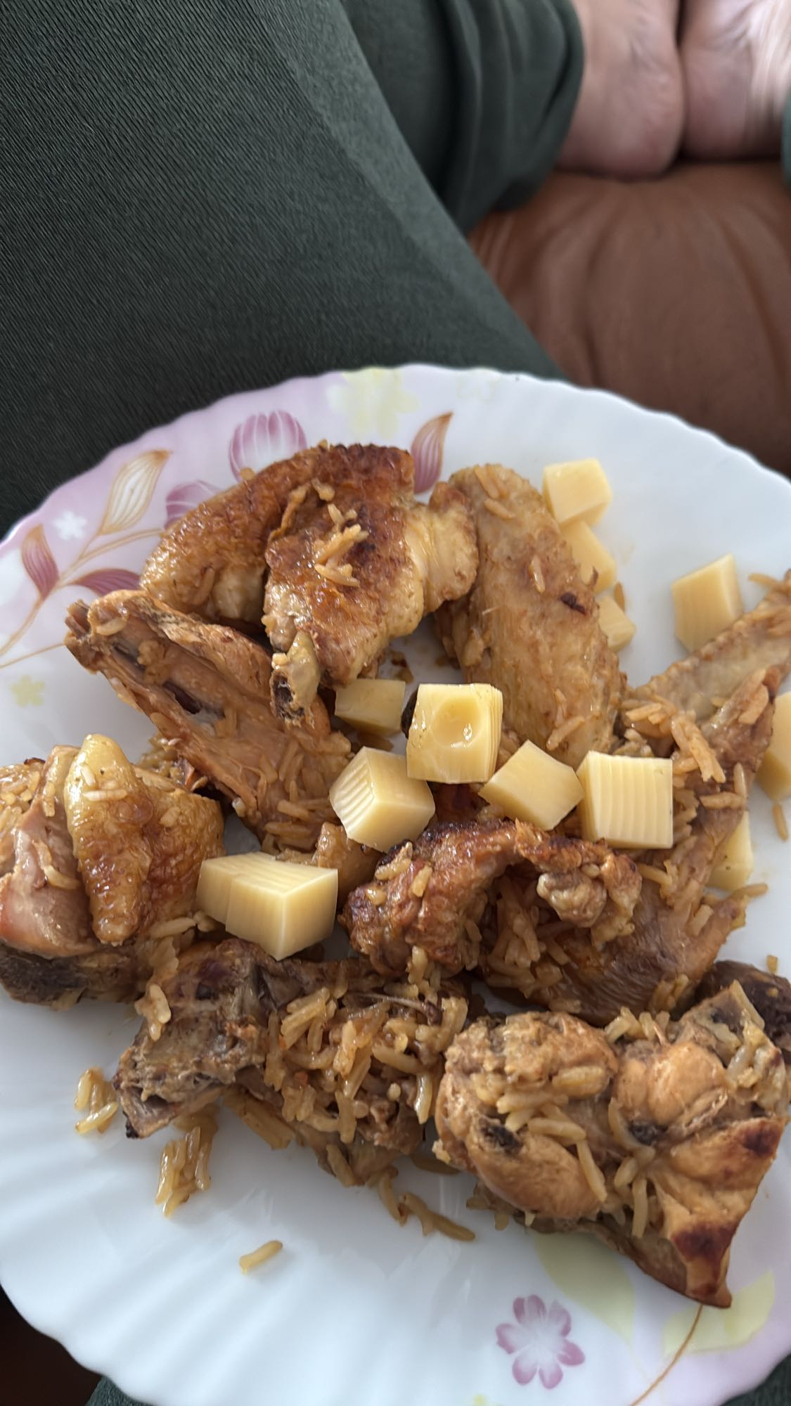 Frango com arroz e queijo