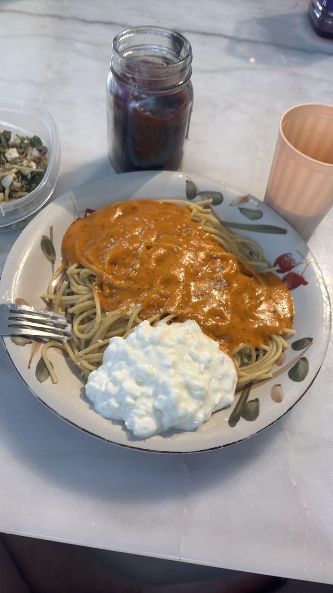 Spaghetti sauce et fromage blanc