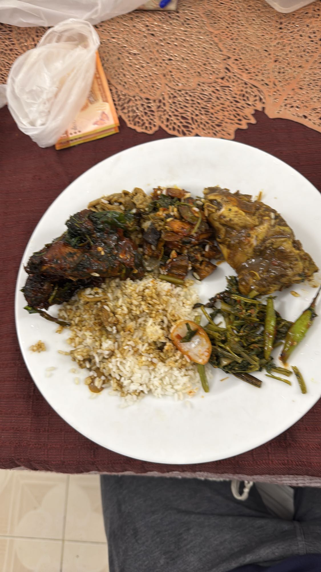 Rice with fish and greens
