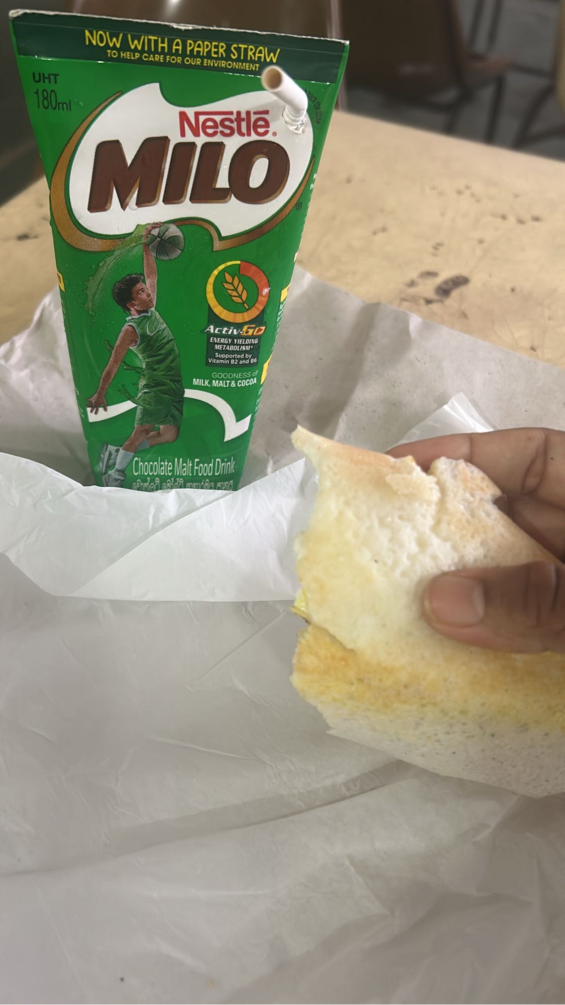 Milo and egg sandwich