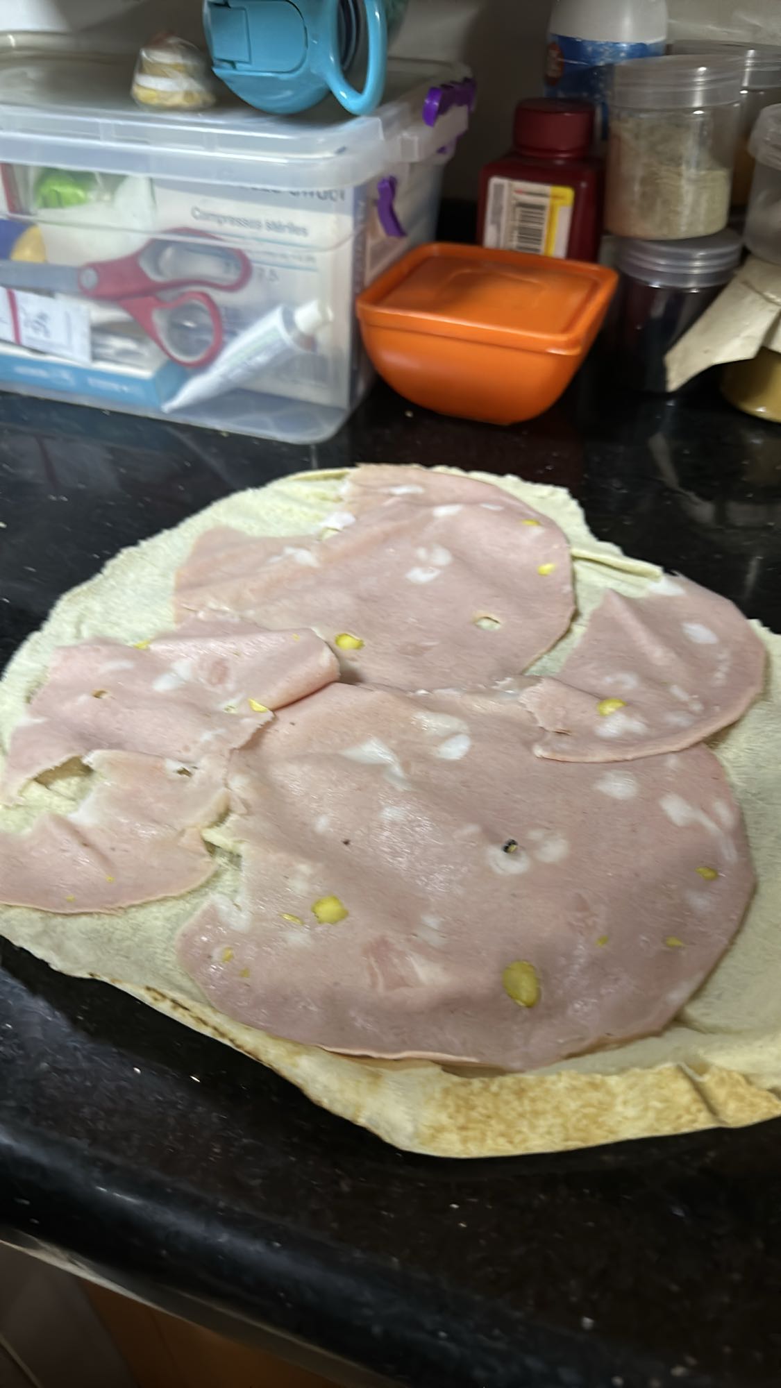Flatbread with mortadella