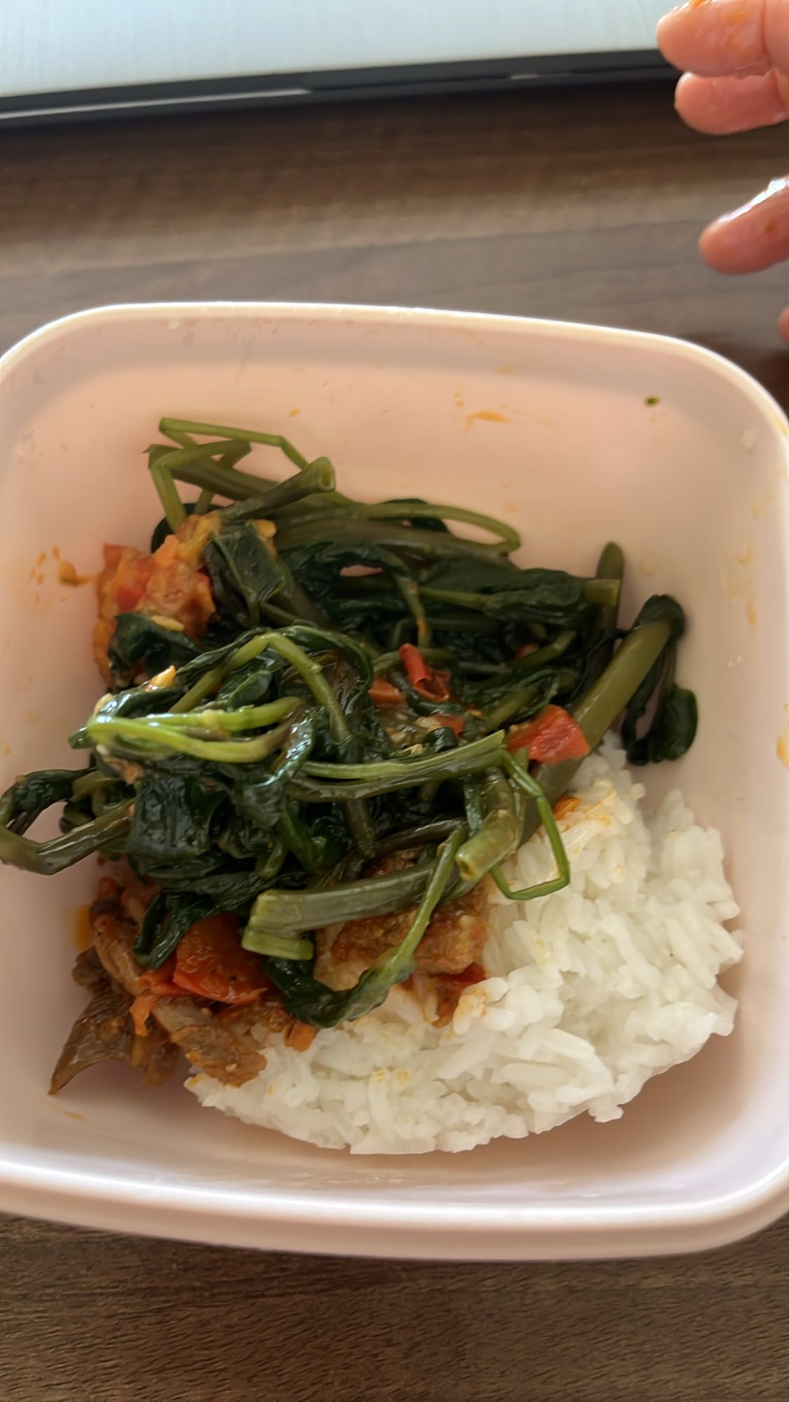 Rice with stir-fried greens