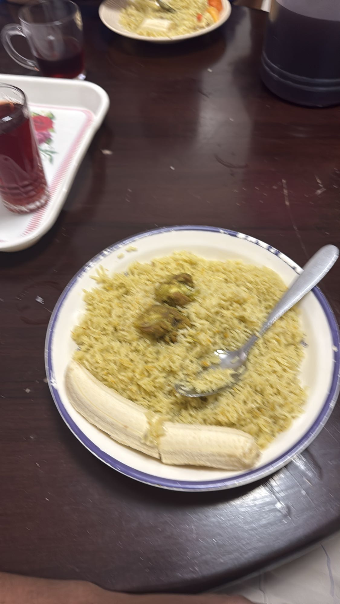 Rice with meat and banana