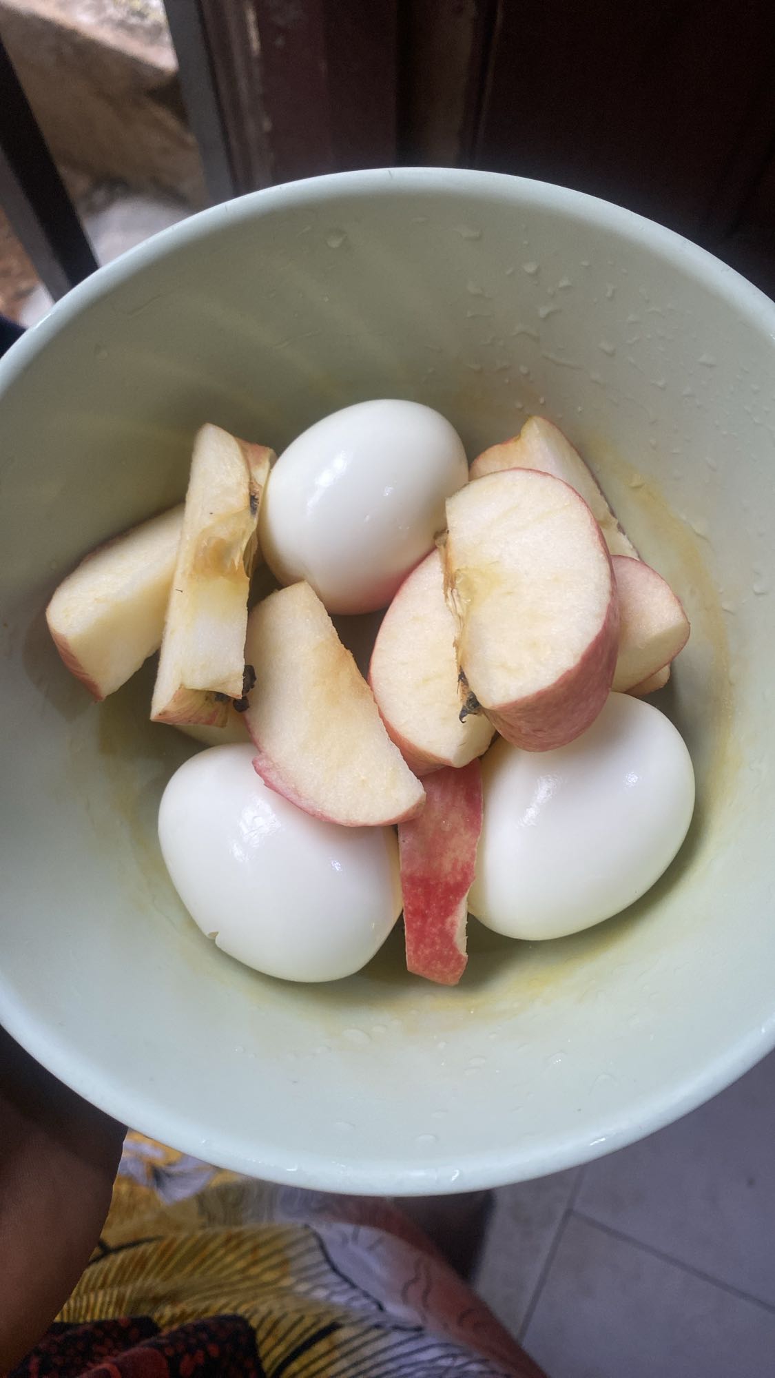 Eggs and apple bowl