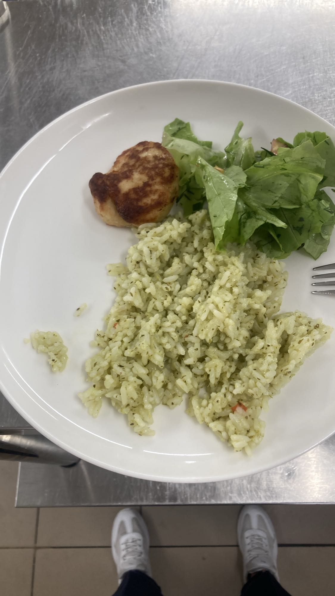 Herb Rice, Chicken Patty, Salad