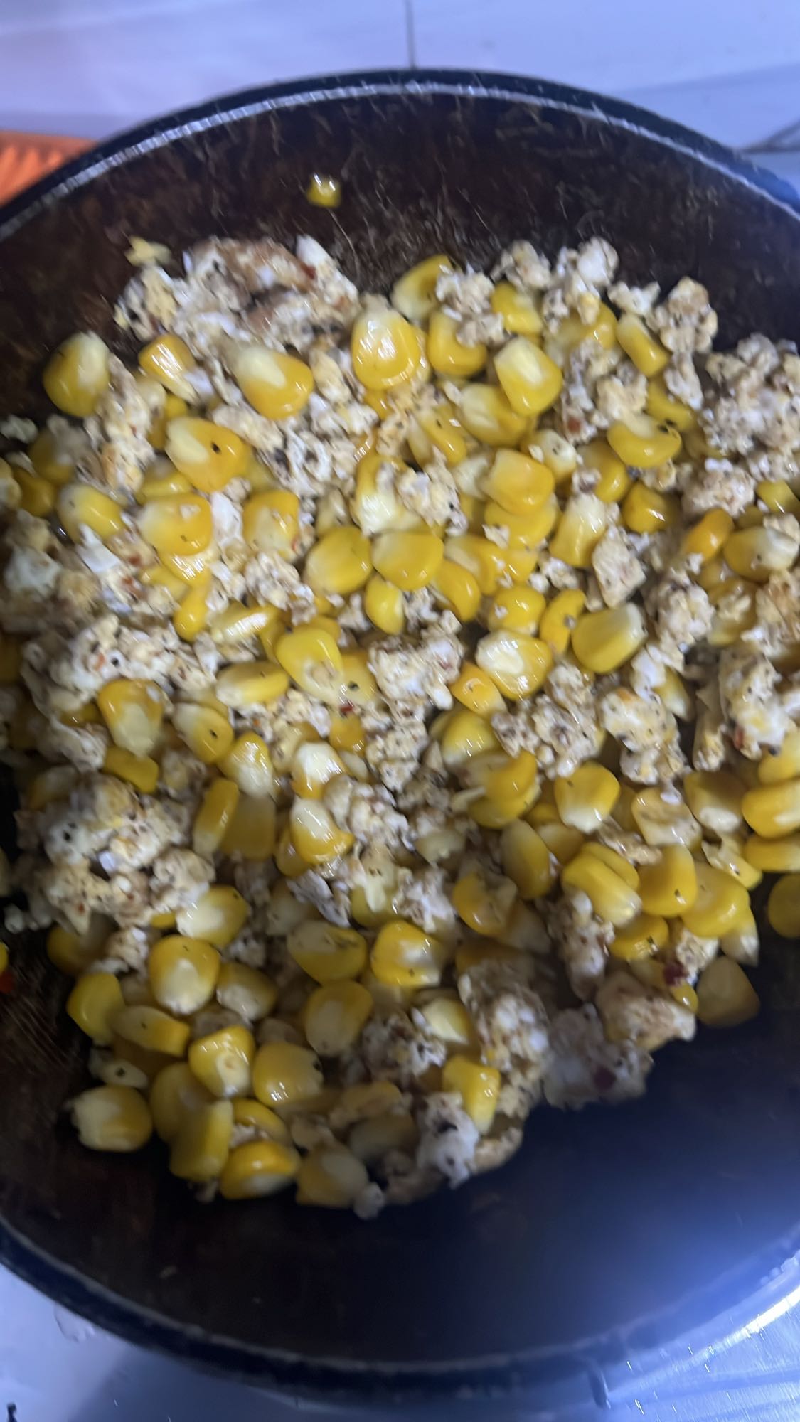 Scrambled eggs with corn