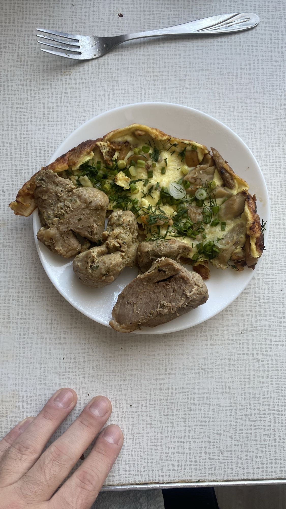 Омлет с грибами и мясом