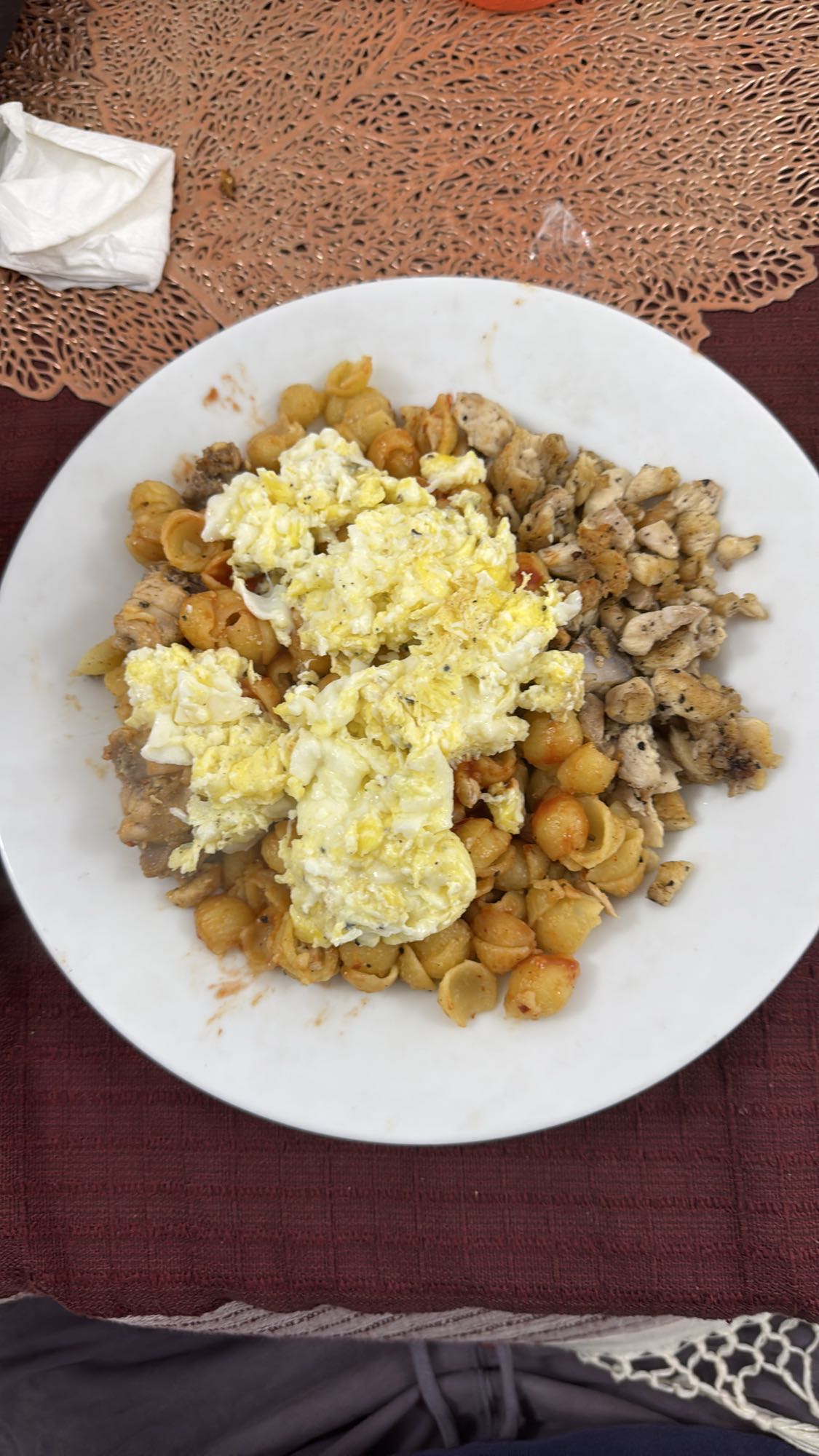 Pasta with eggs & chicken