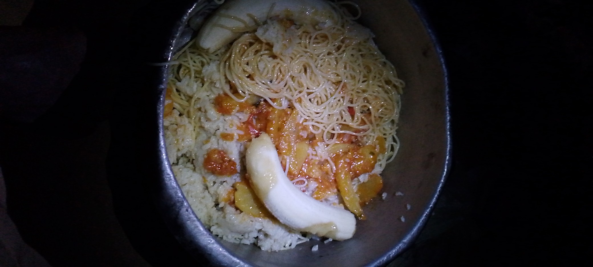 Rice, noodles, banana mix