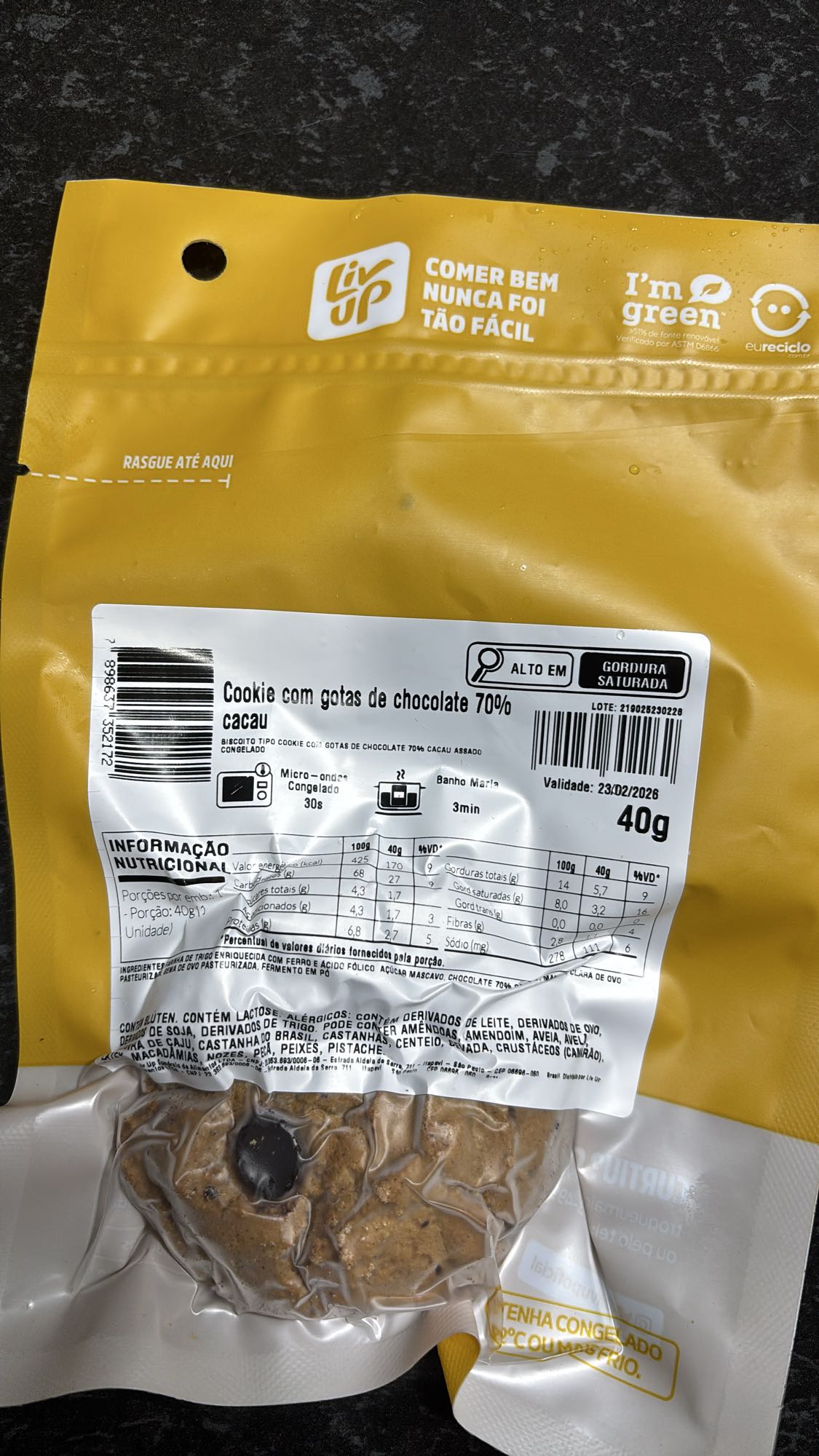 Cookie gotas chocolate 70%