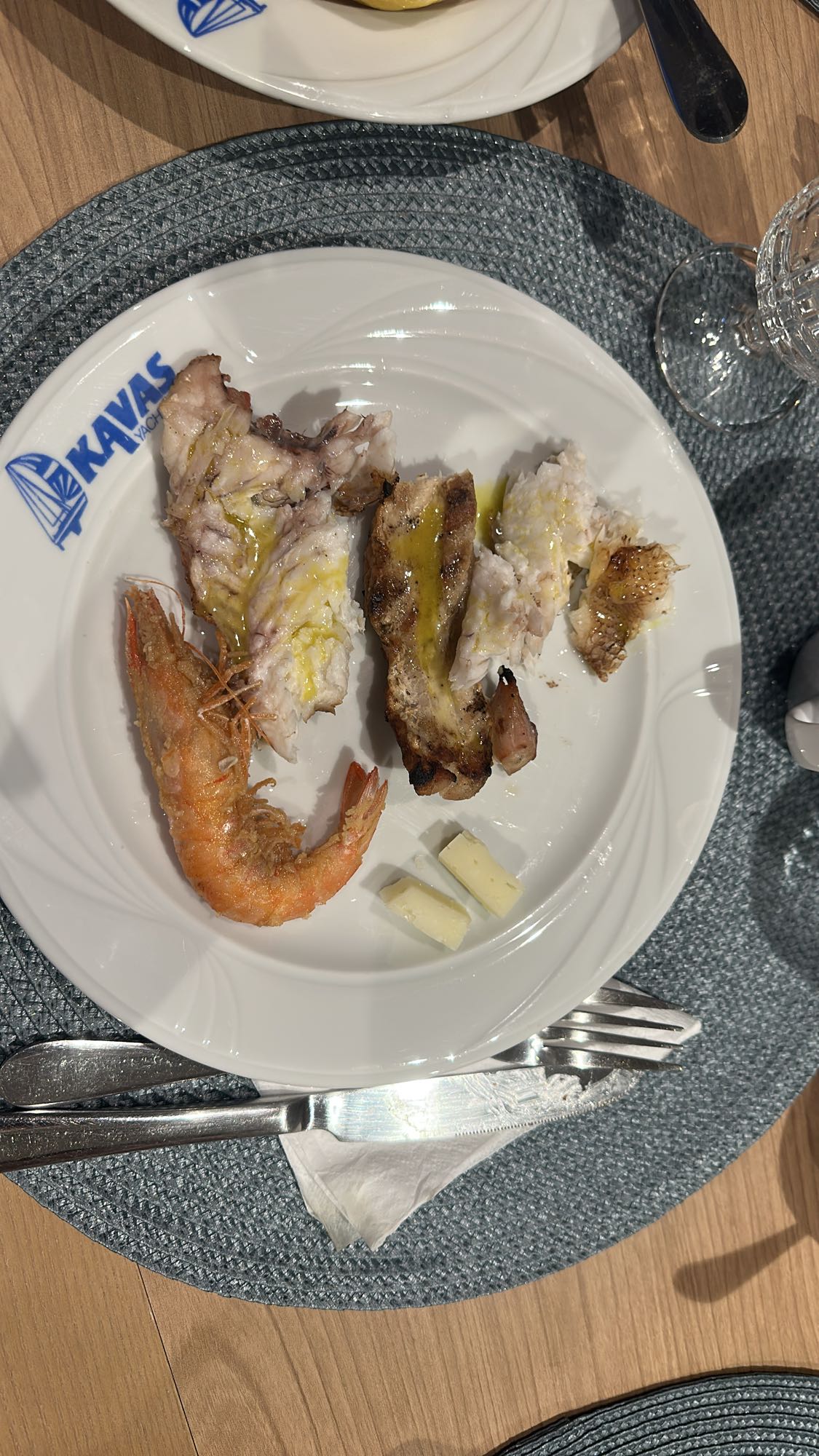 Grilled fish, shrimp, cheese