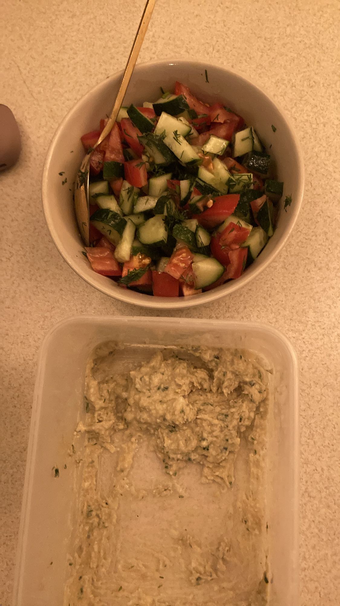 Salad and eggplant dip