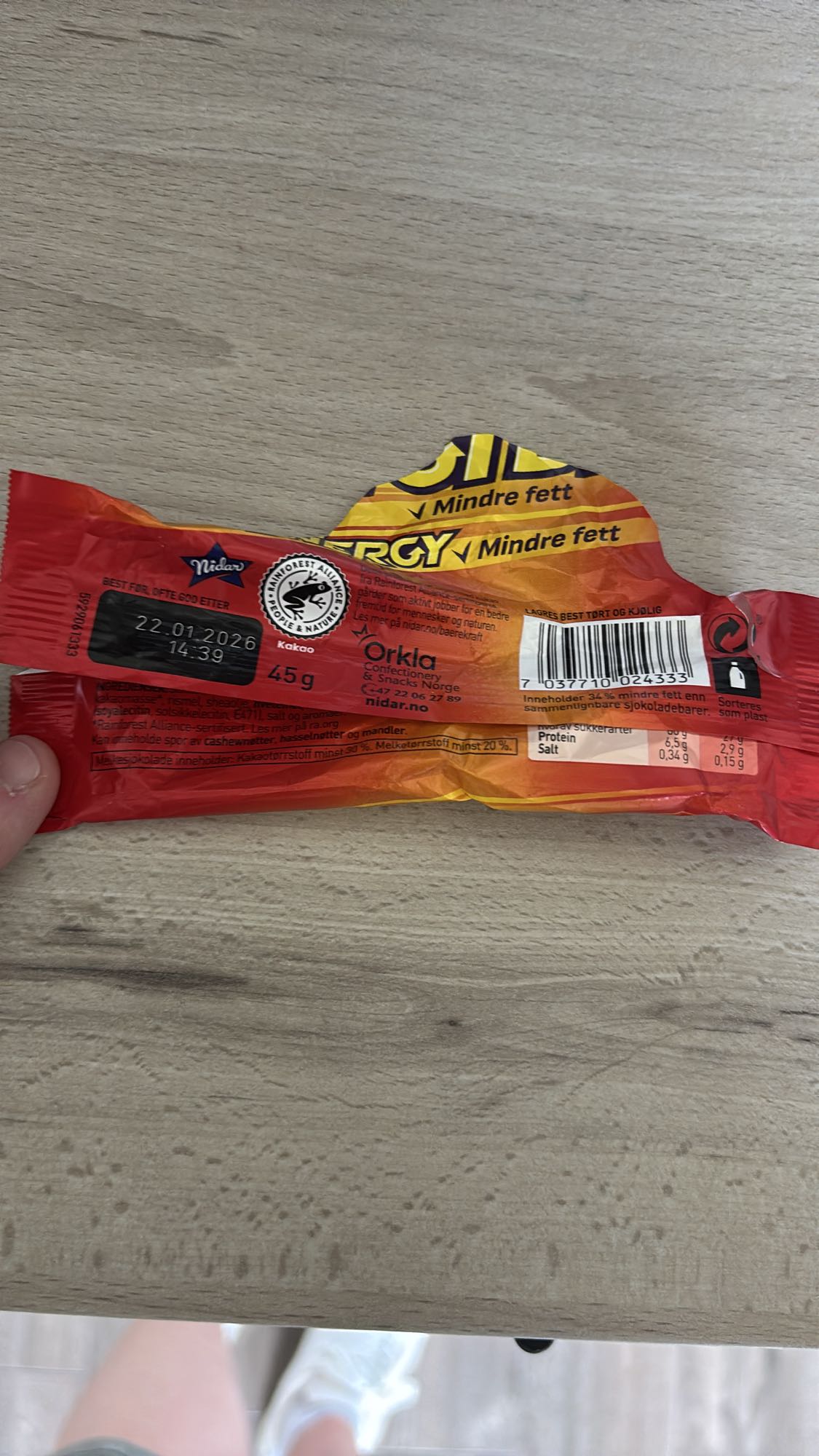 Sjokoladebar mindre fett