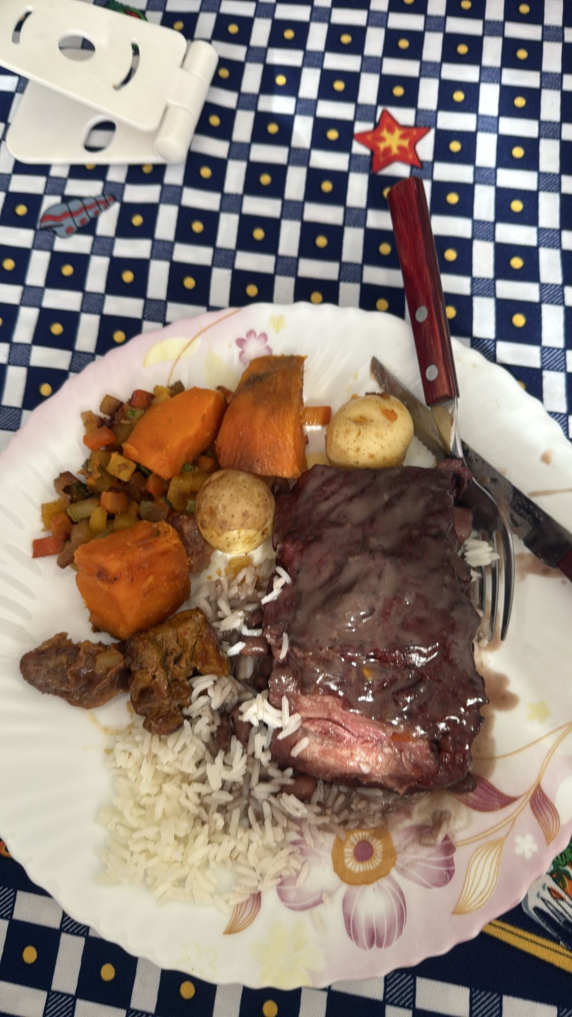 Carne com arroz e legumes