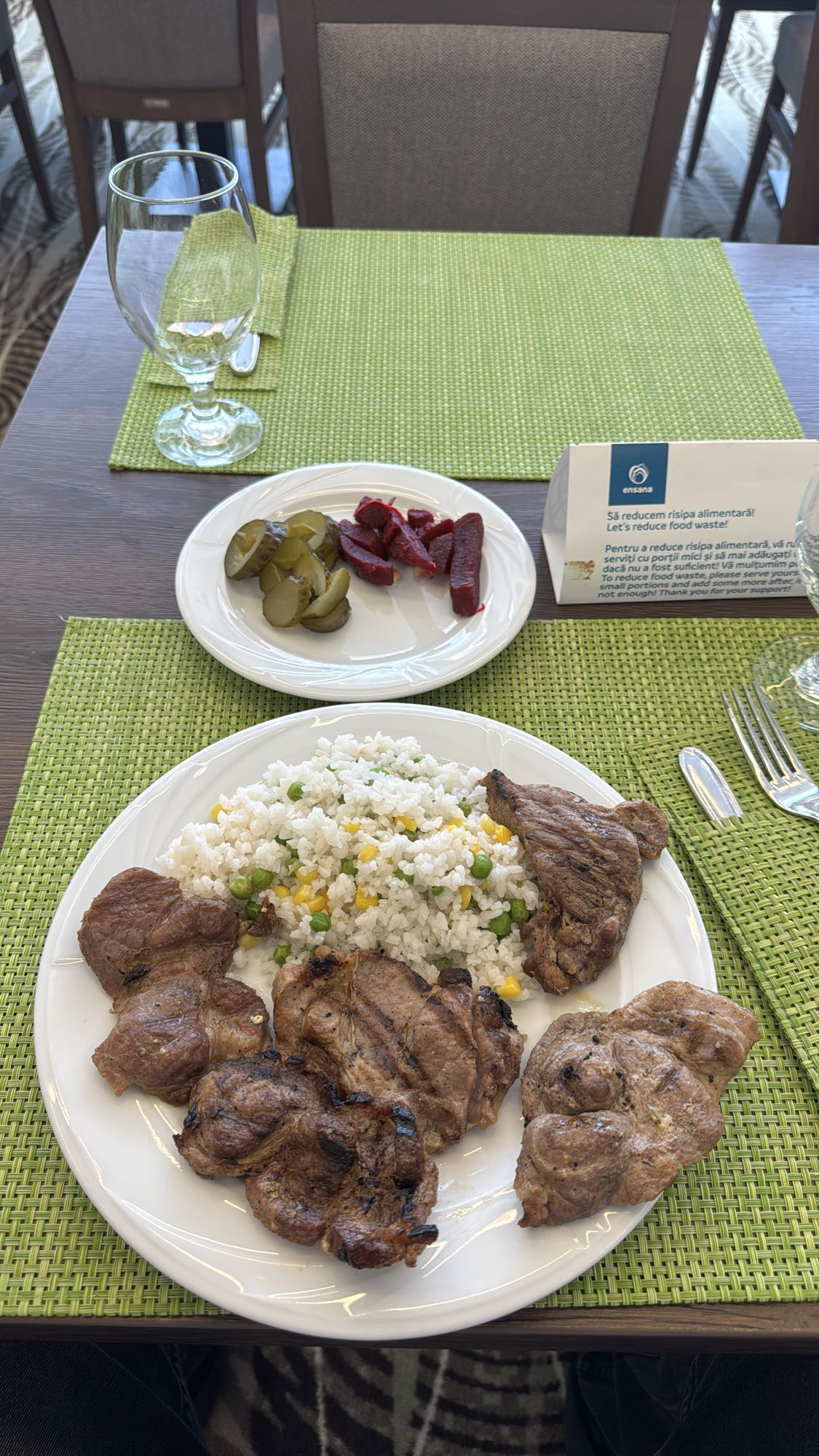 Grillezett hús rizzsel és savanyúság