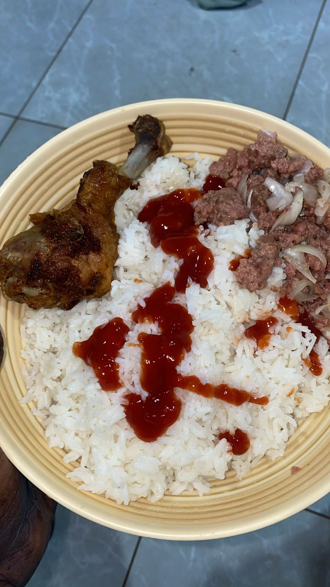 Rice with meat & ketchup