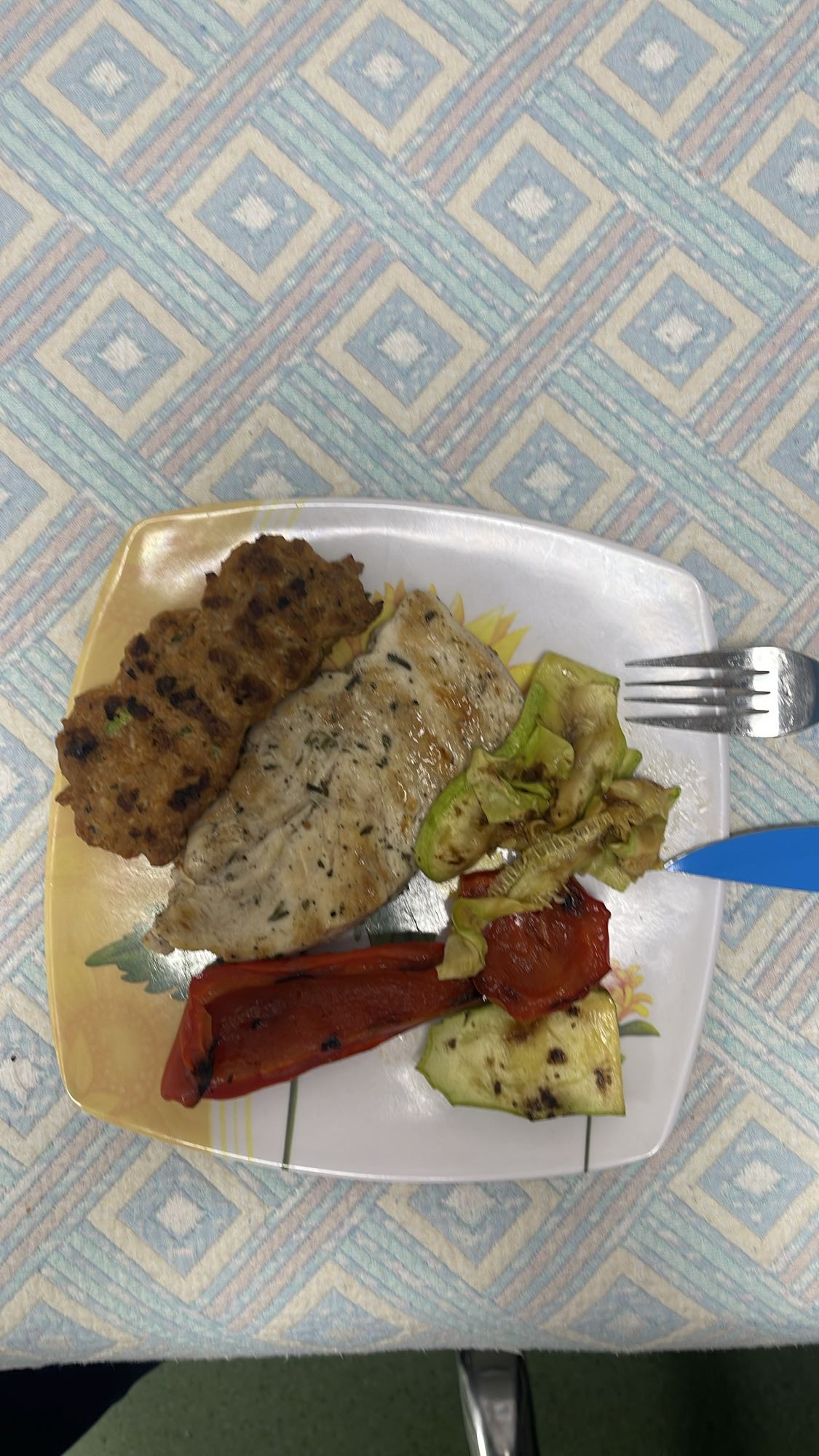 Piept pui, legume, chiftea