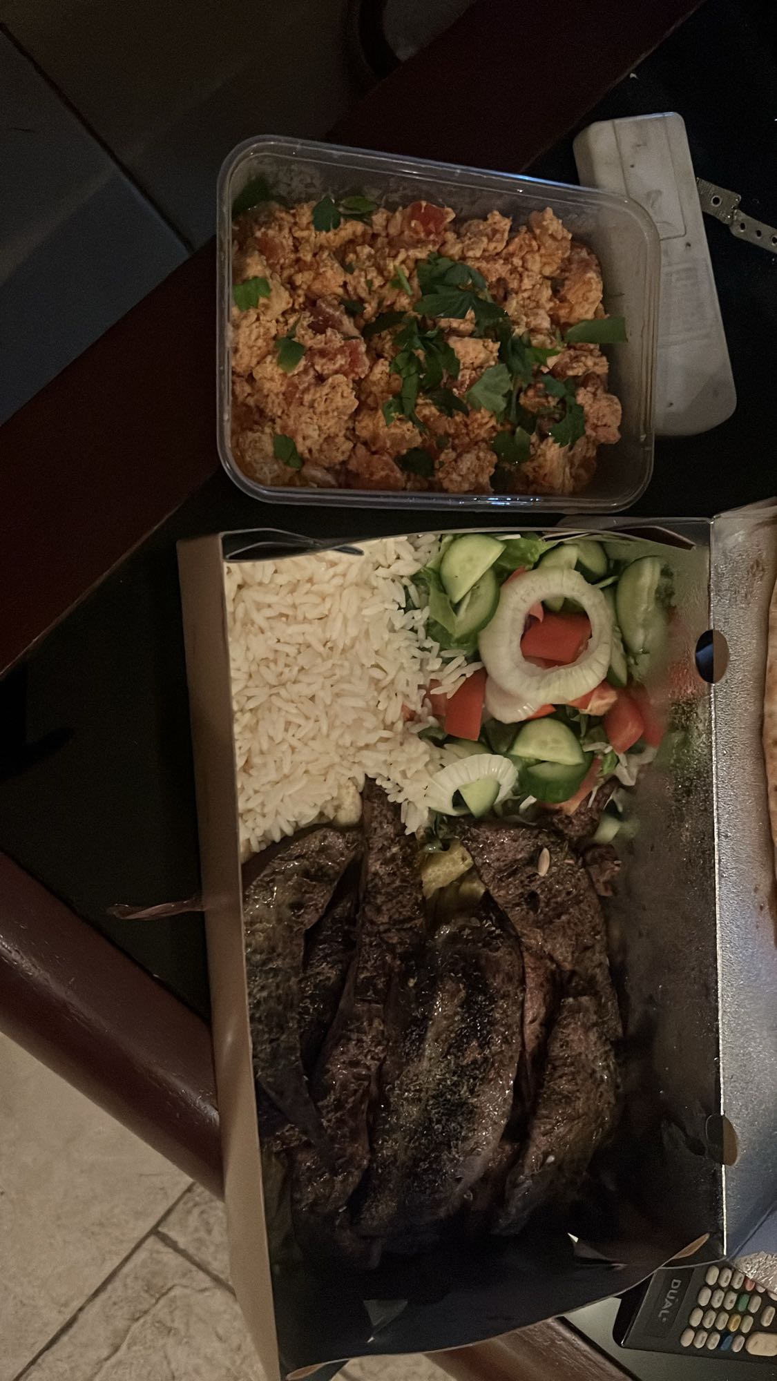 Liver with rice and eggs