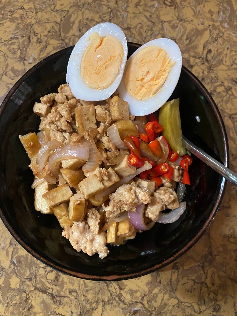 Egg tofu stir fry bowl