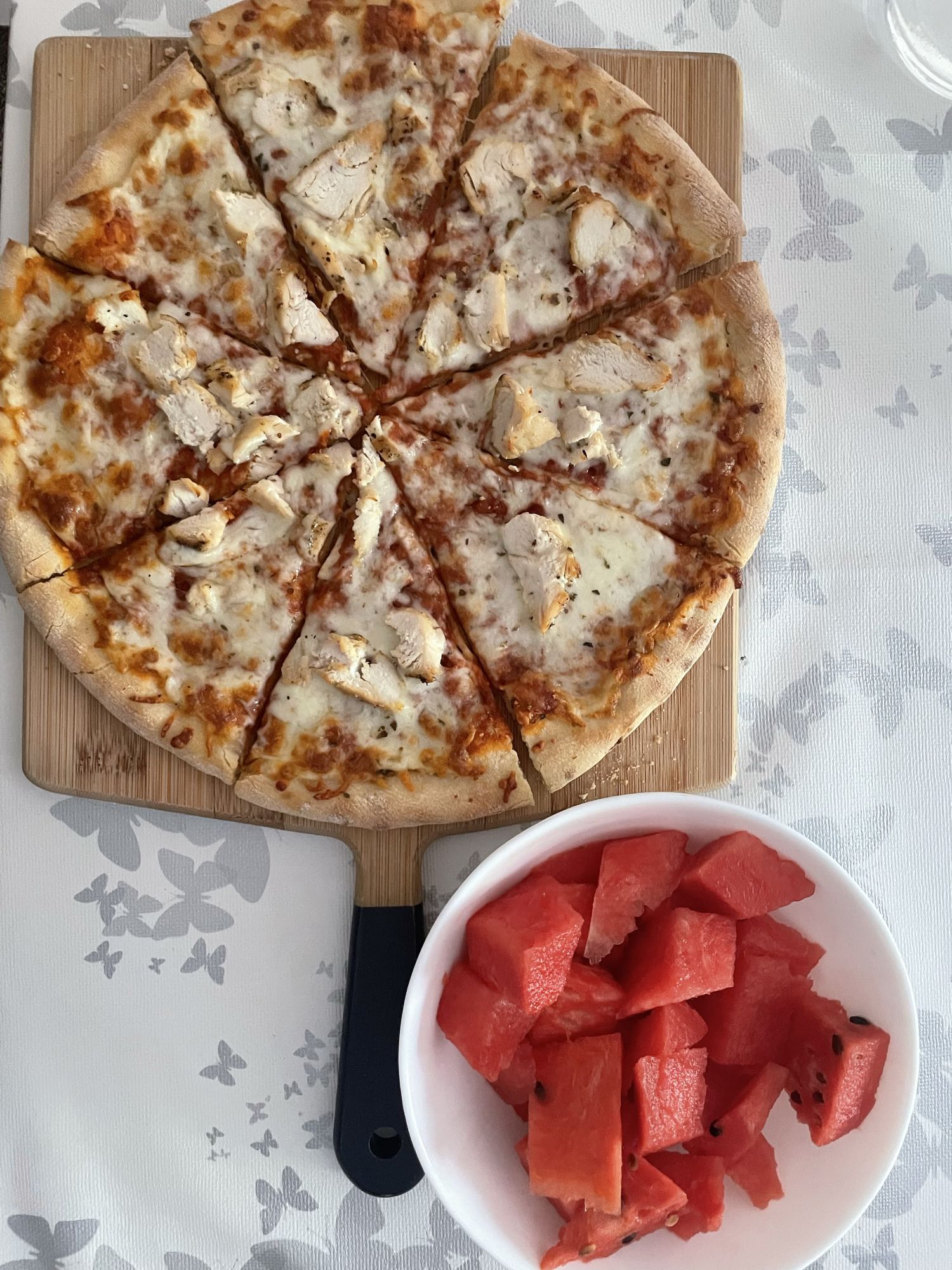 Chicken Pizza & Watermelon