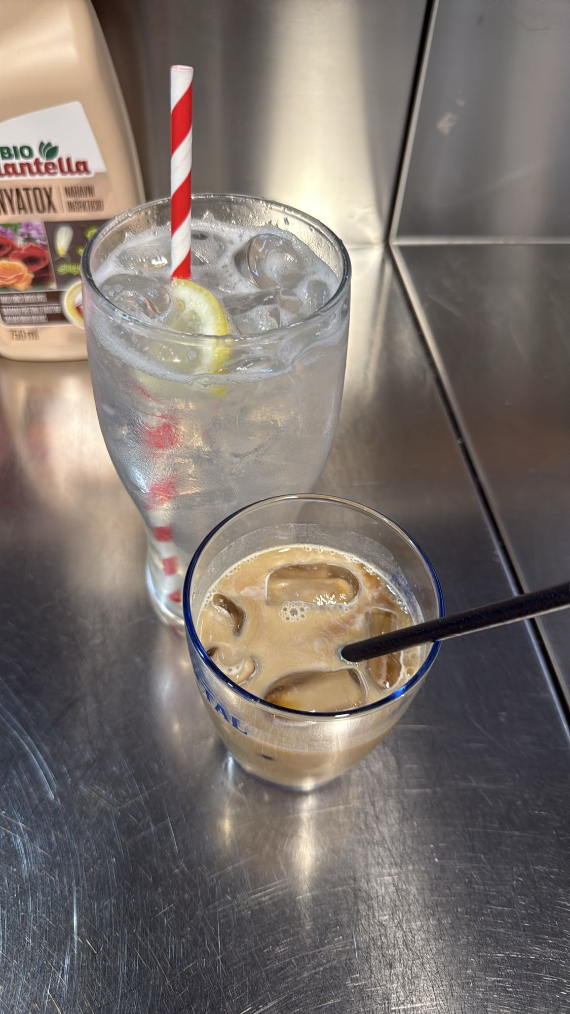 Iced Coffee & Lemon Water