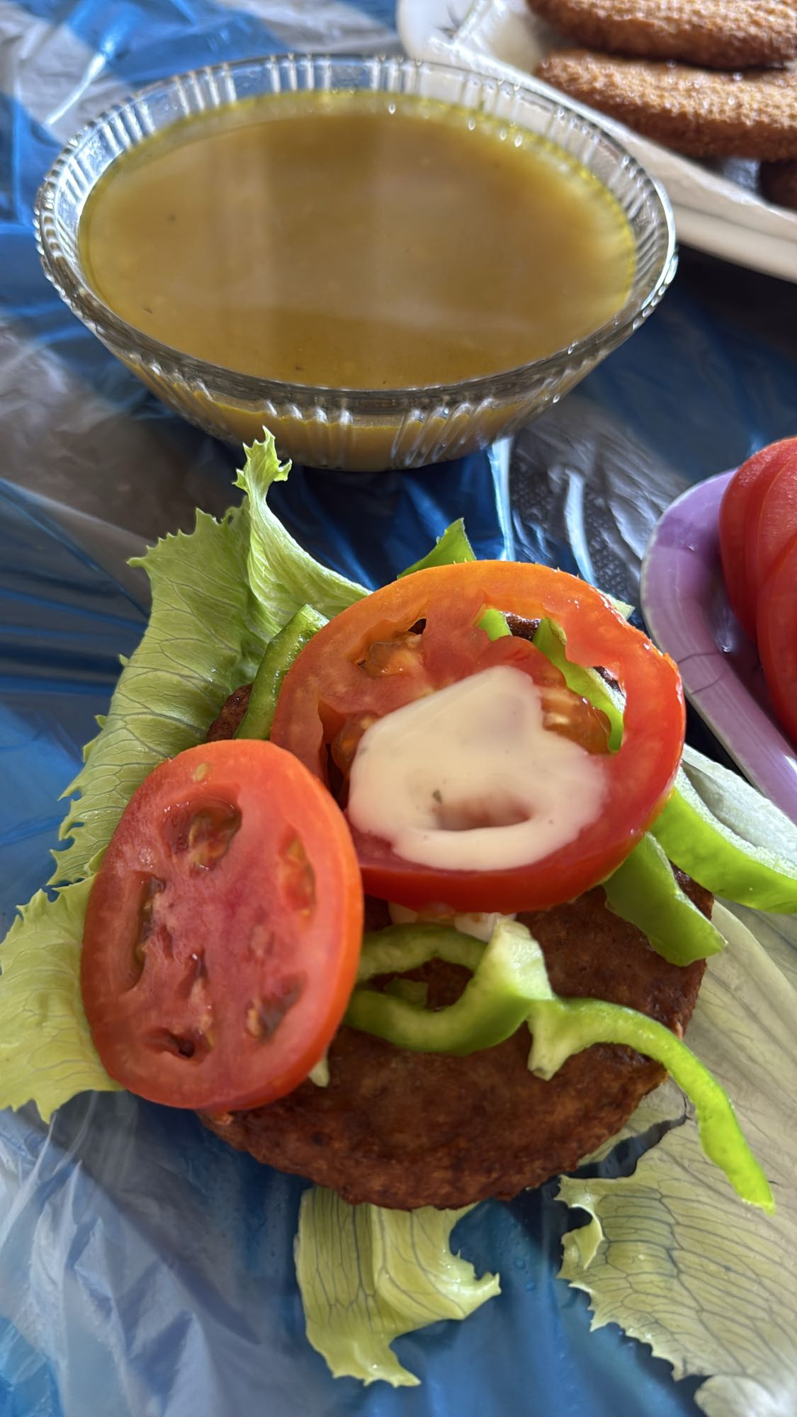 Veggie patty with salad