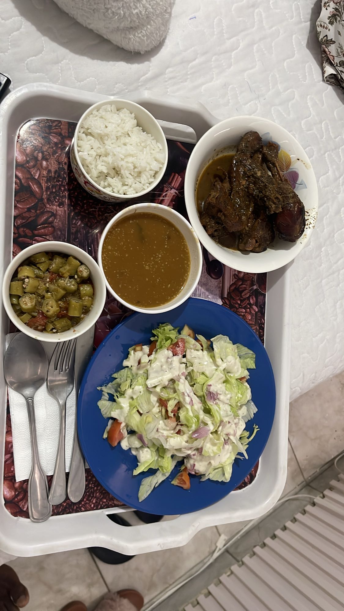 almuerzo con arroz y ensalada