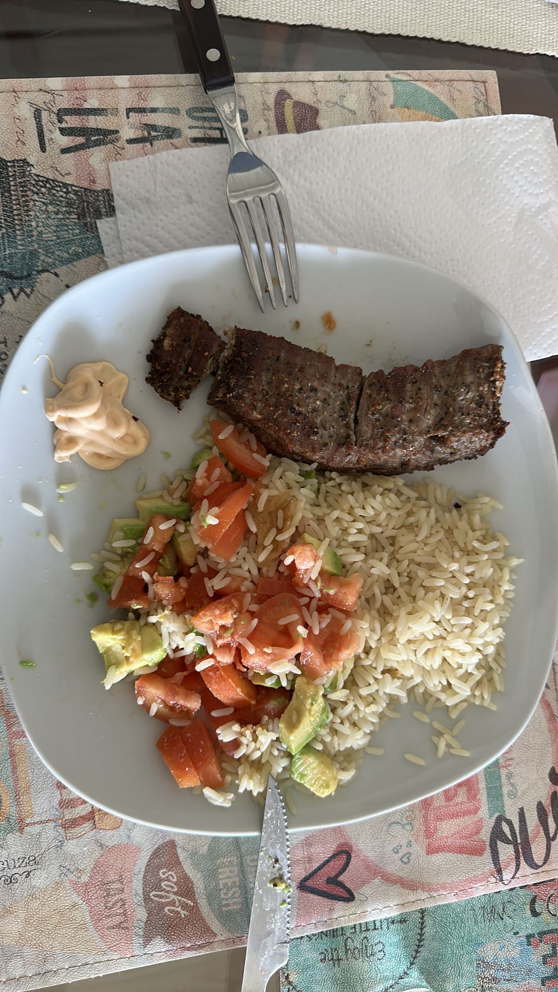 Carne con arroz y ensalada