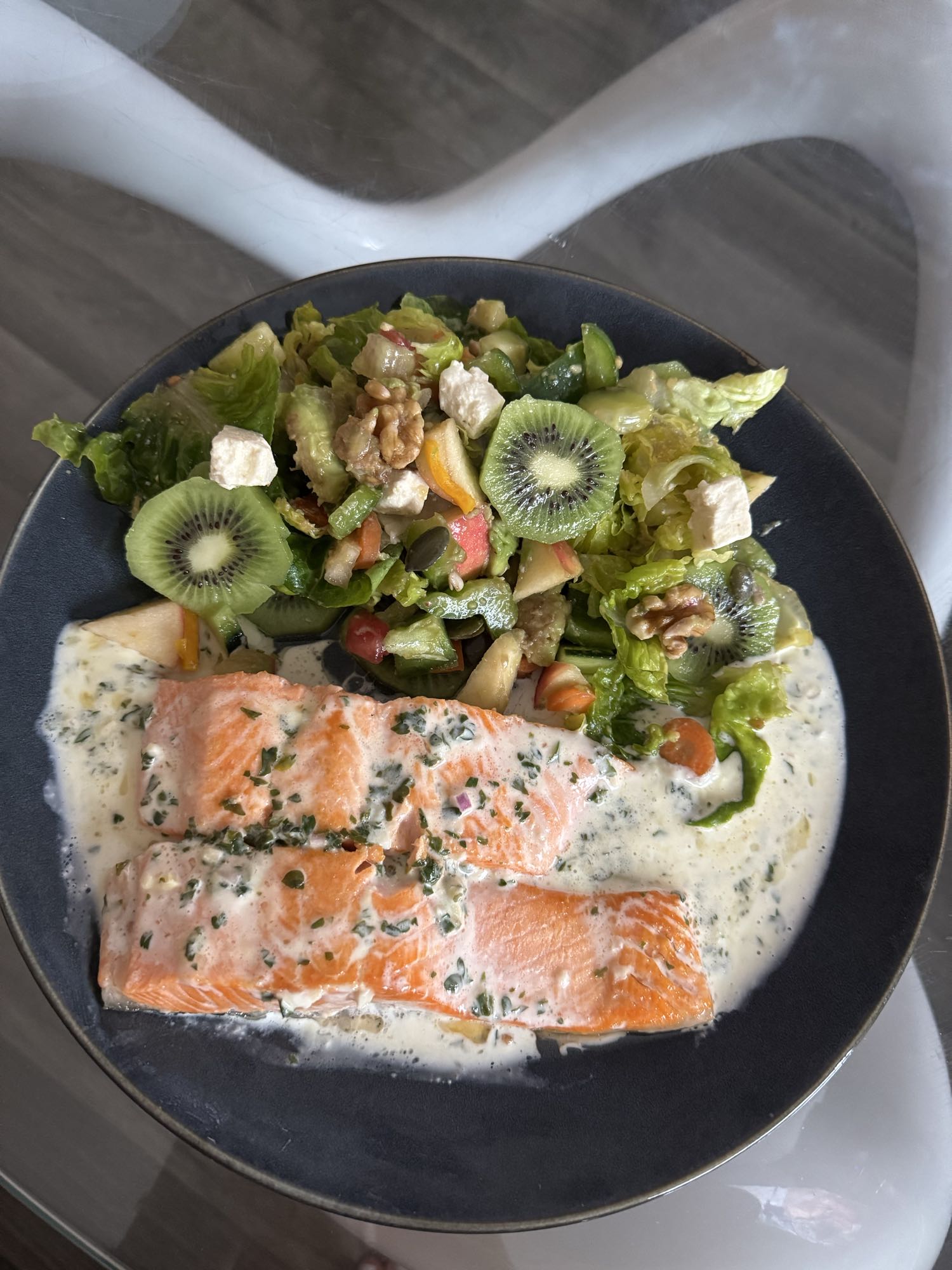 Saumon crème et salade