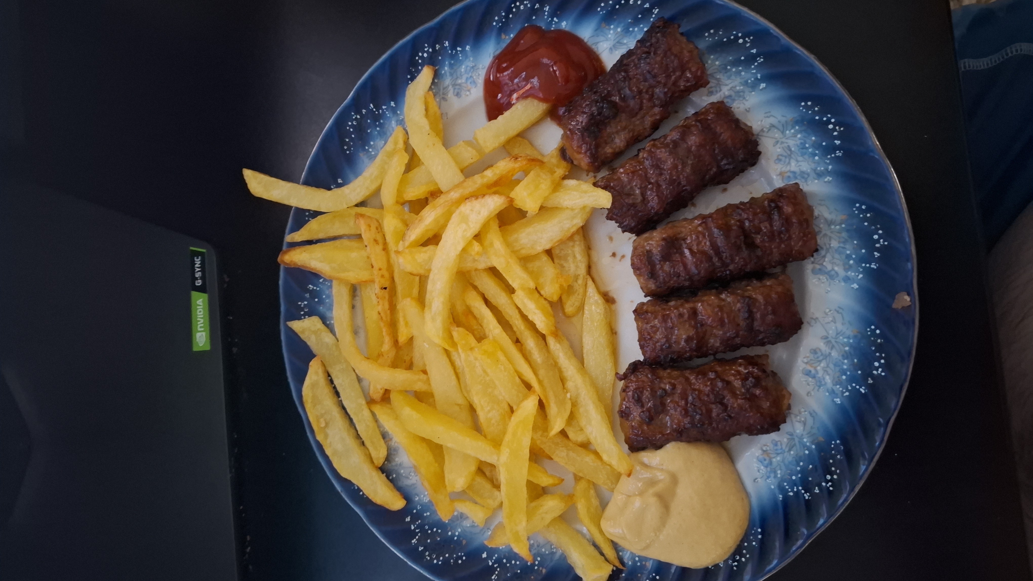 Grilled meat with fries