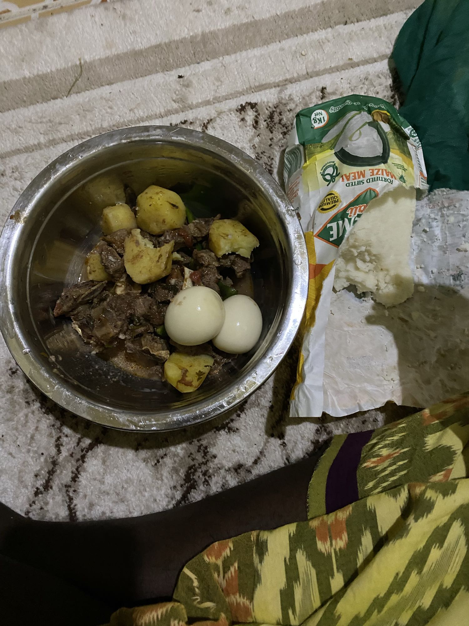 Egg, beef, potato & ugali meal