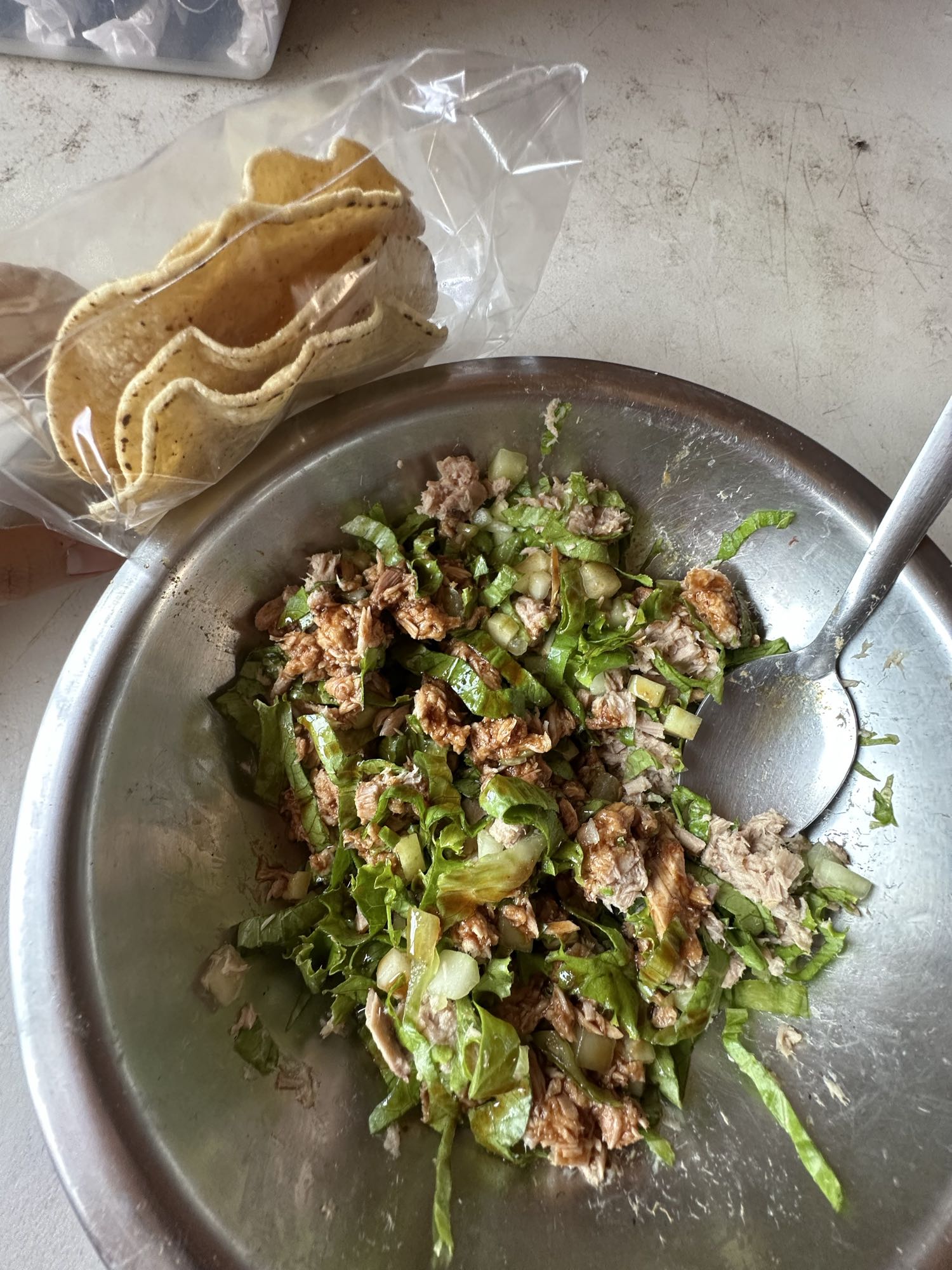ensalada con carne y tortillas