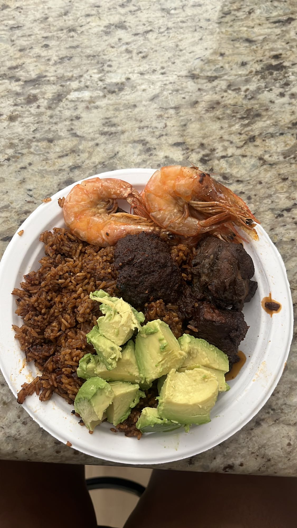 Rice, beef, shrimp, avocado