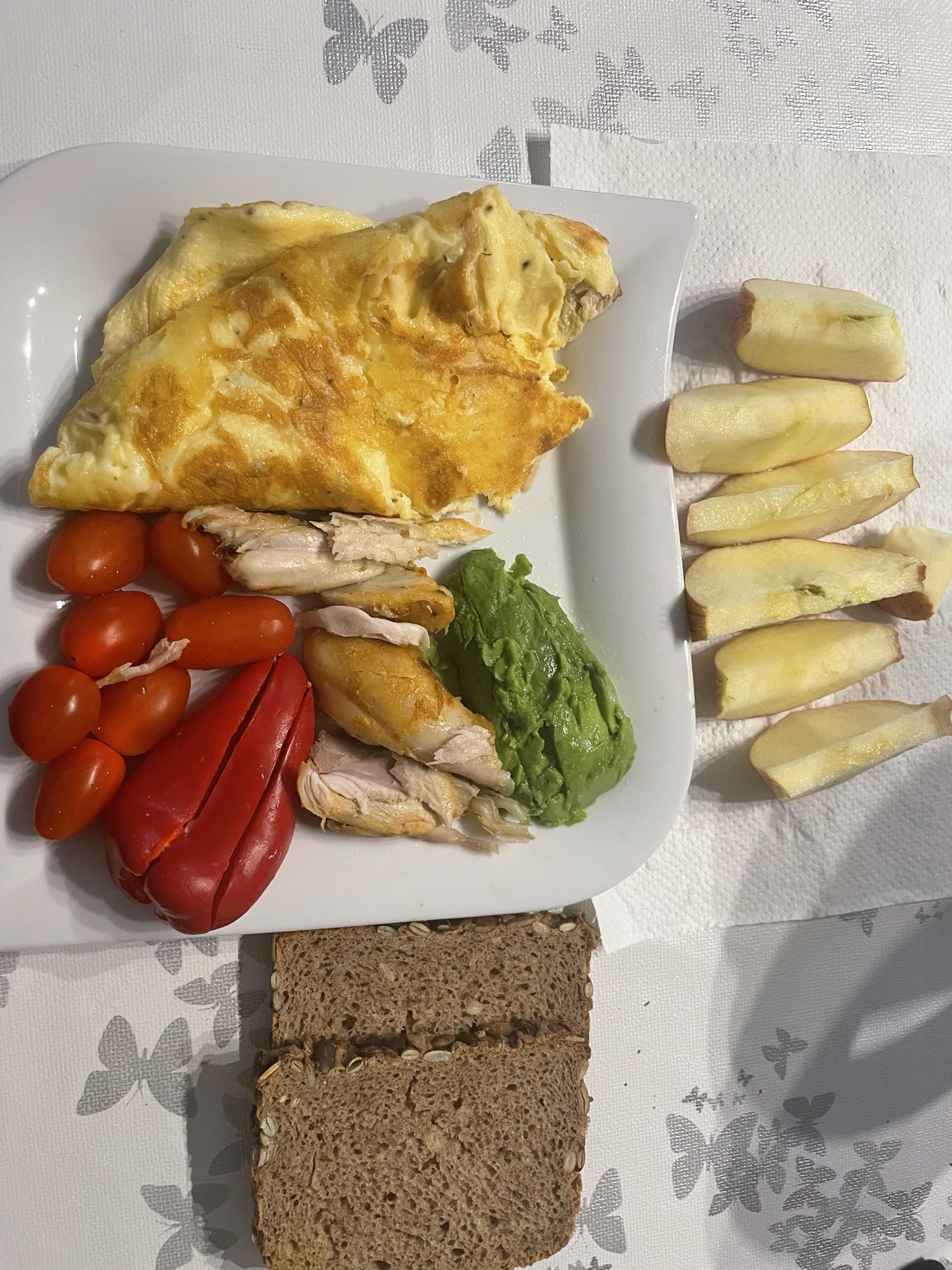 Omelett mit Hähnchenschenkel & Avocado