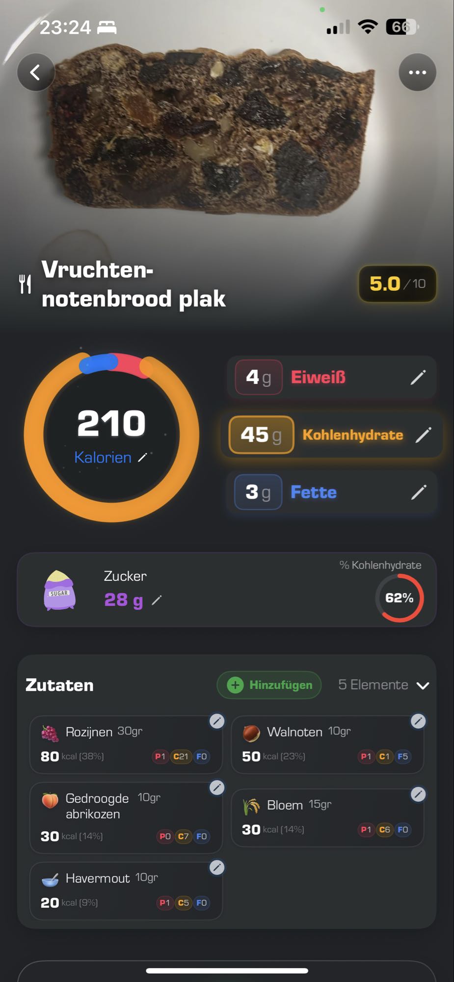Vruchten-notenbrood plak
