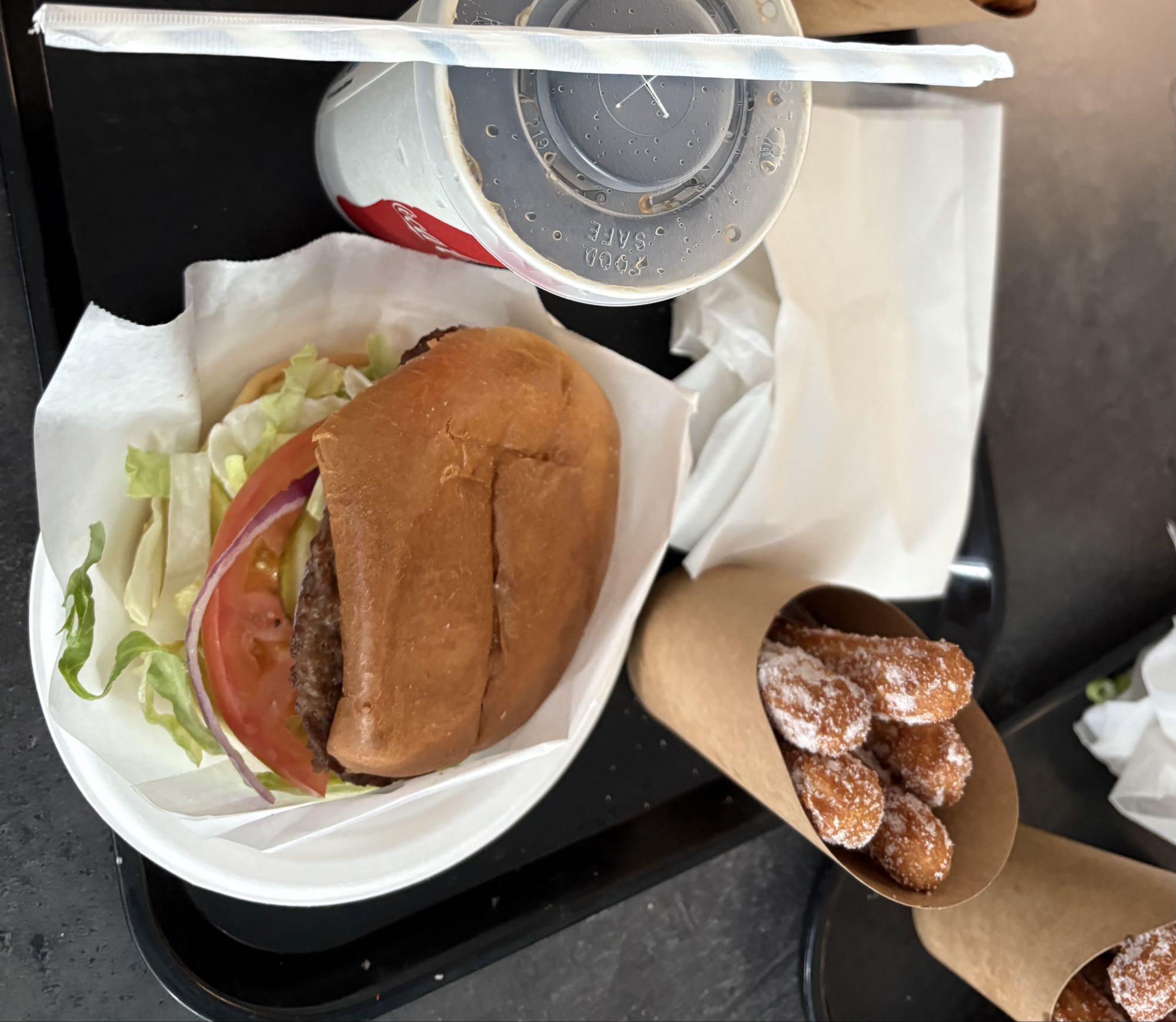 Burger, churros, soda combo